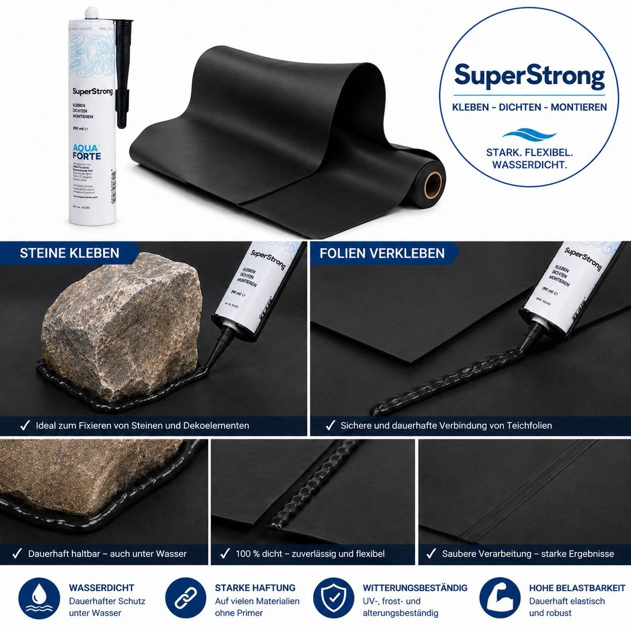 Aquaforte Aquarien-Substrat AquaForte schwarz Teichkleber Aquarienkleber Unterwasserkleber Super-S von AquaForte