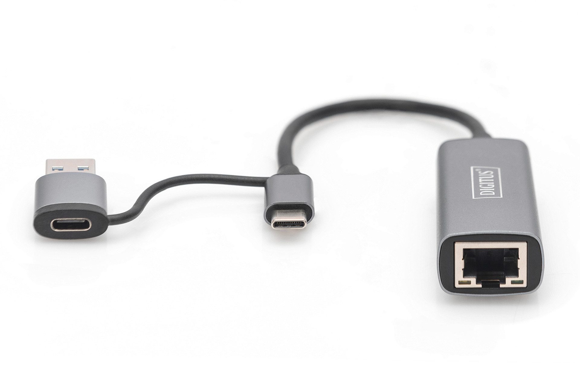 Digitus USB-C Gigabit Ethernet Adapter 2.5G, USB-C + USB A Netzwerk-Adapter zu RJ-45 (Ethernet), 15 cm