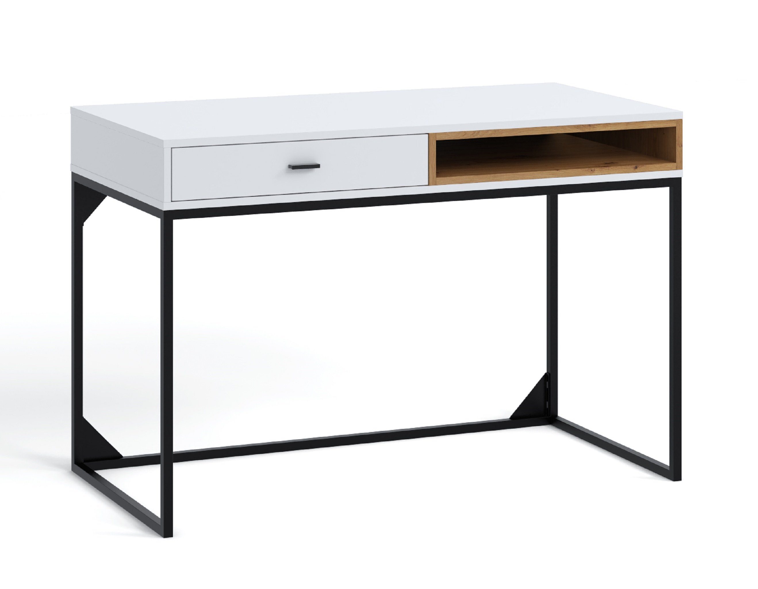 Furnix Schreibtisch RELIO PC-Tisch Arbeitsplatz Scandi-Design, mit Schublade, Ablage, B120 x H80,5 x T60 cm Weiß/Artisan