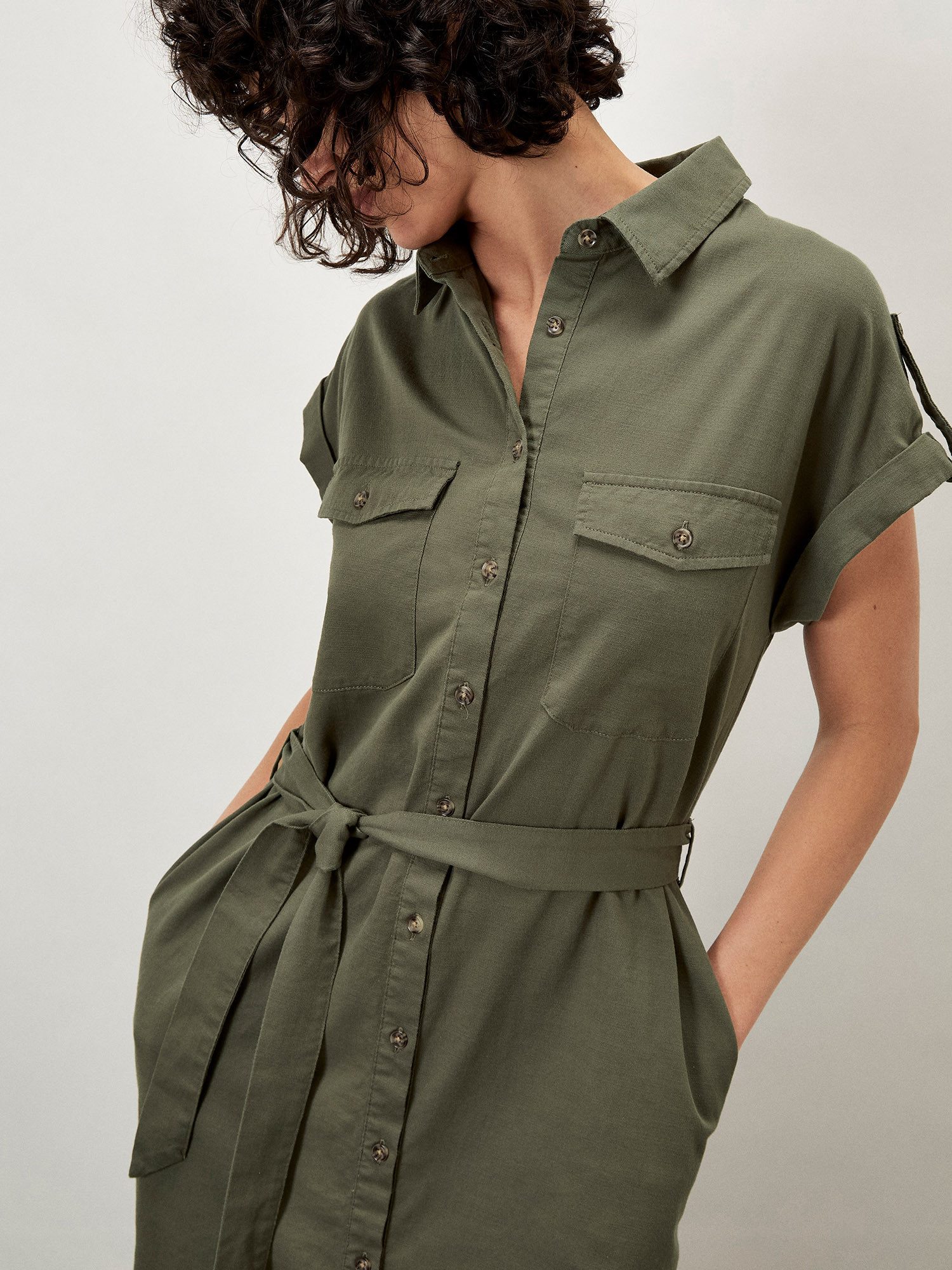 Apricot Midikleid Unifarbenes Hemdblusenkleid, mit Bindeband günstig online kaufen