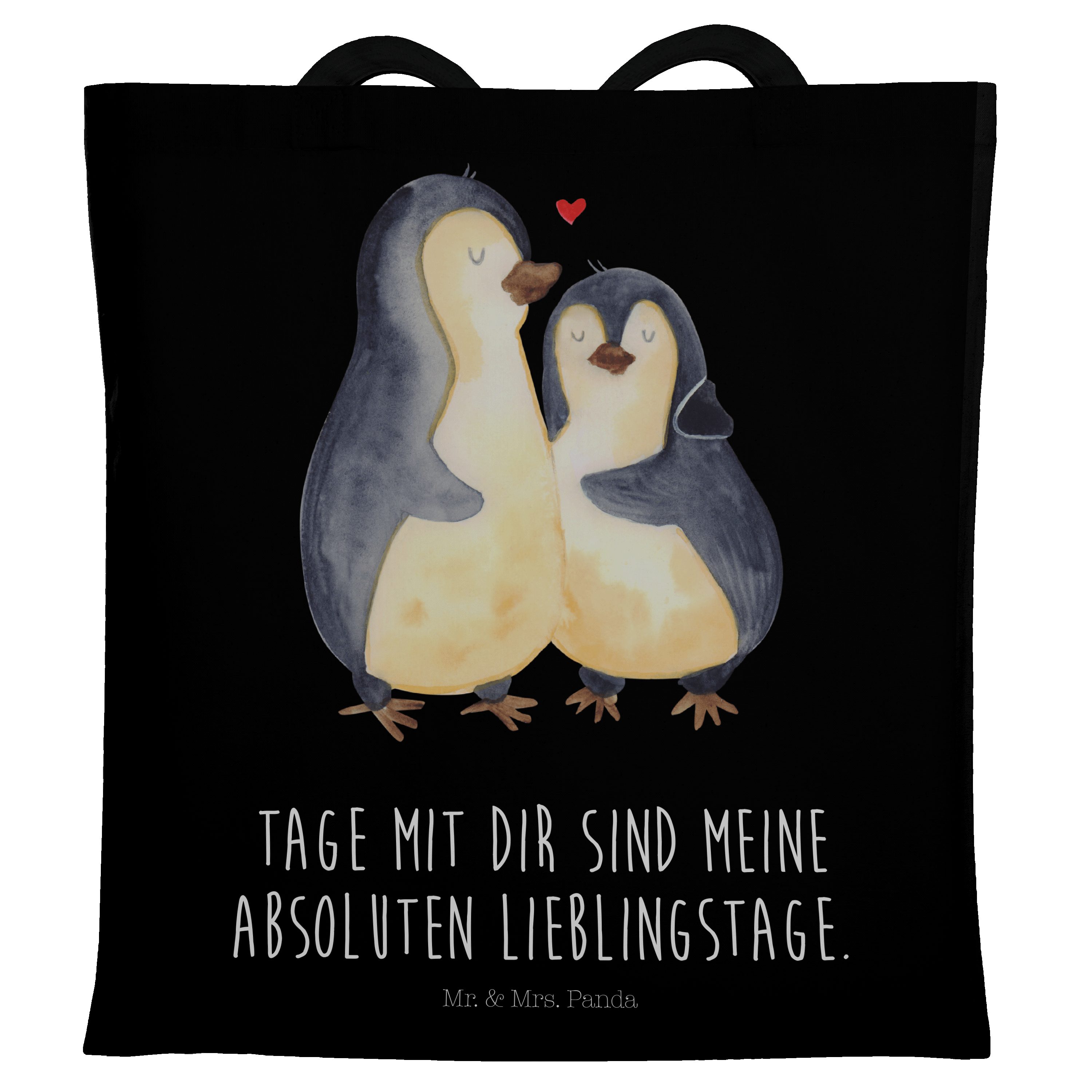 Mr. & Mrs. Panda Tragetasche Pinguin umarmend - Schwarz - Geschenk, Liebesbeweis, Seevogel, Stoffb (1-tlg)