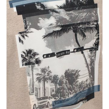 CASAMODA Rundhalsshirt Große Größen Herren T-Shirt beige melange Florida-Fotoprint CasaModa