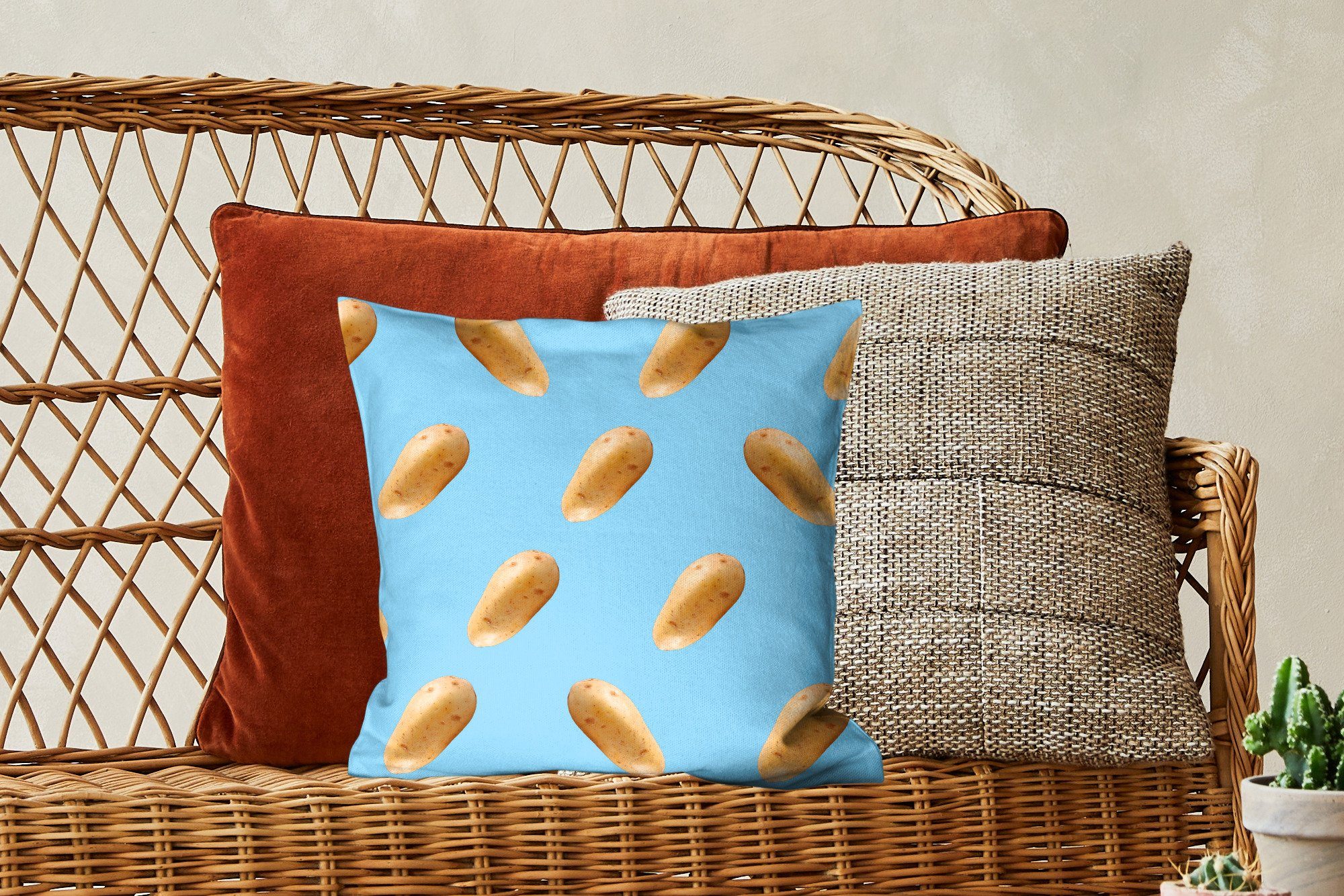MuchoWow Dekokissen Kartoffel - Muster Schlafzimmer, Blau, Füllung Wohzimmer, Sofakissen - für Zierkissen mit Deko
