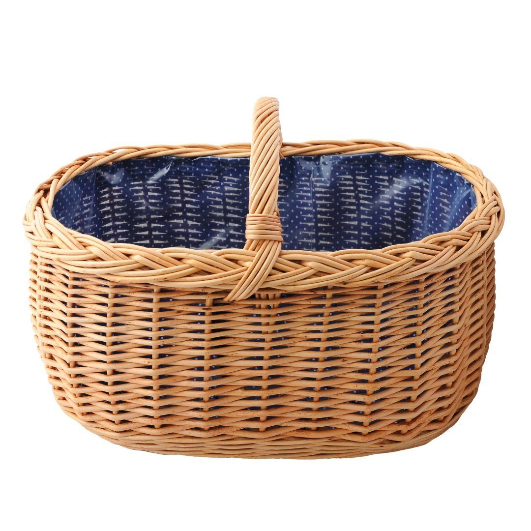 YULKA Einkaufskorb Weidenkorb BAGI BLAU 2 Flechtkorb mit folierter Stoffeinlage, 48 l, ökologisches Weidengeflecht, stilvoll und praktisch