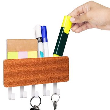 Belle Vous Organizer Schlüsselhalter aus Holz mit Magnet - 18x9,7cm - 5 Haken & Ablage