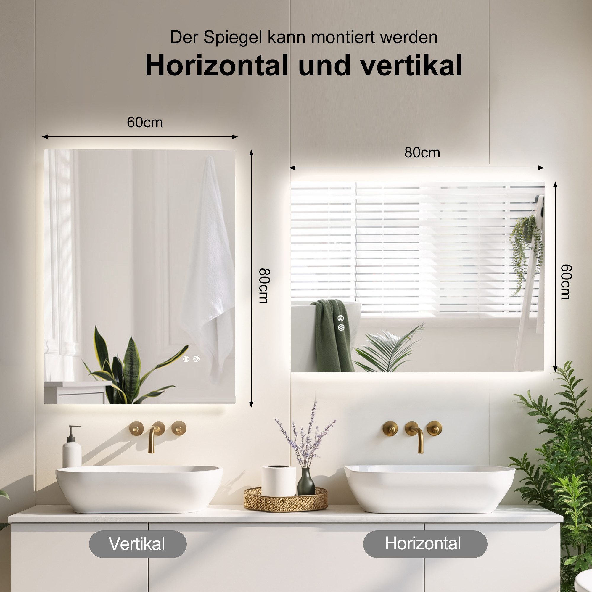 radelldar Badspiegel LED Badezimmerspiegel,3 Farben Dimmbar und Antibeschla günstig online kaufen