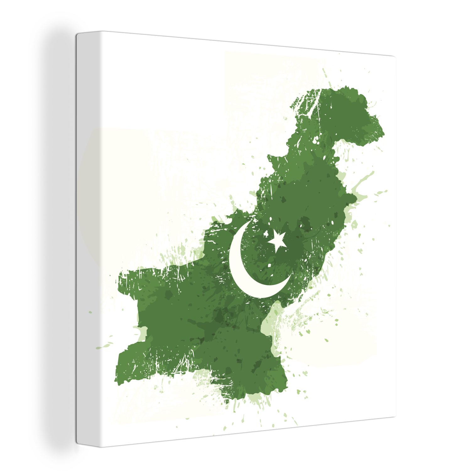 OneMillionCanvasses® Leinwandbild Illustration einer Karte von Pakistan mit den Farben der Flagge, (1 St), Leinwand Bilder für Wohnzimmer Schlafzimmer