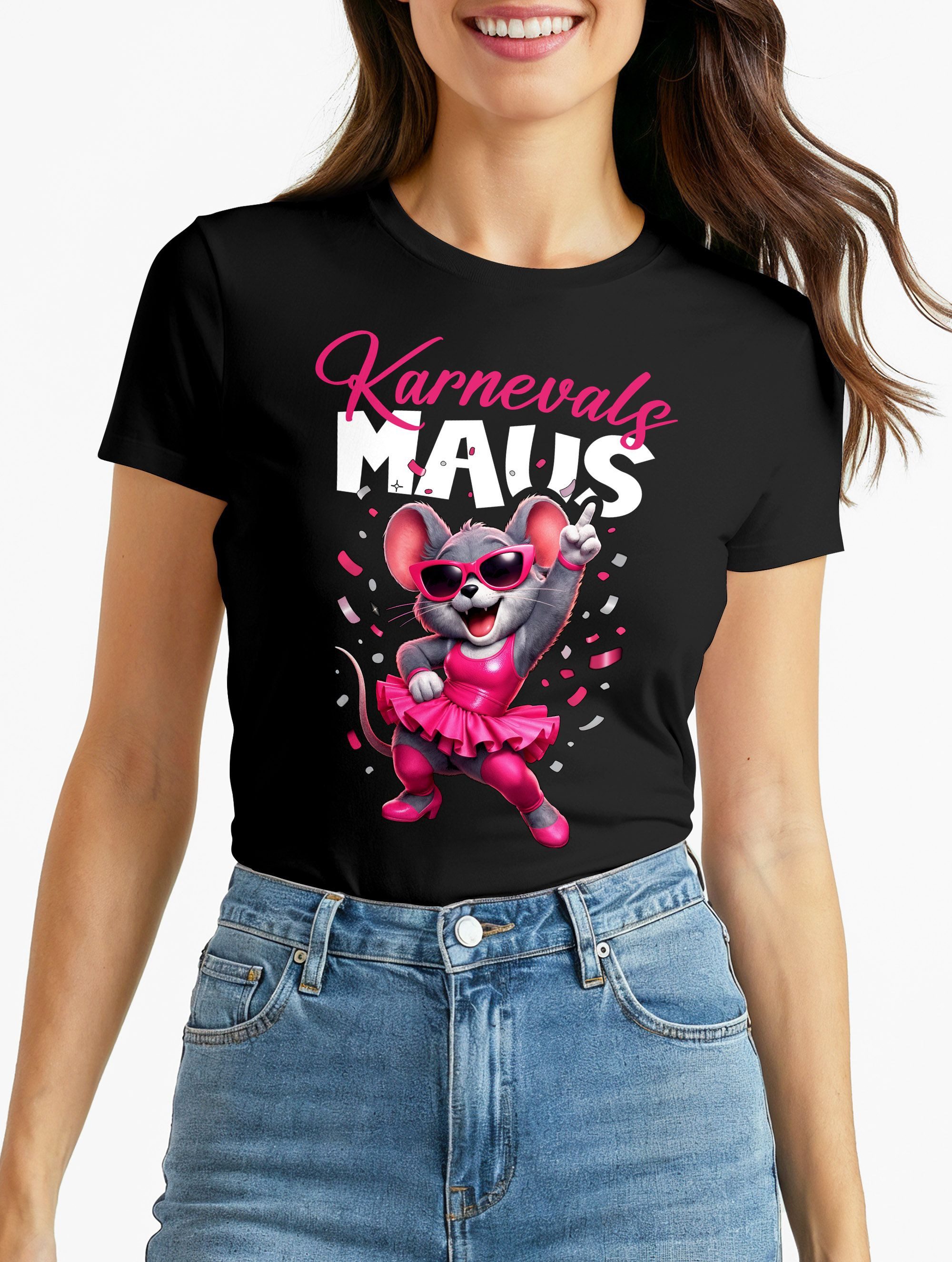 MoonWorks Print-Shirt Damen T-Shirt Karnevalsmaus Gruppenkostüm Fasching Ka günstig online kaufen