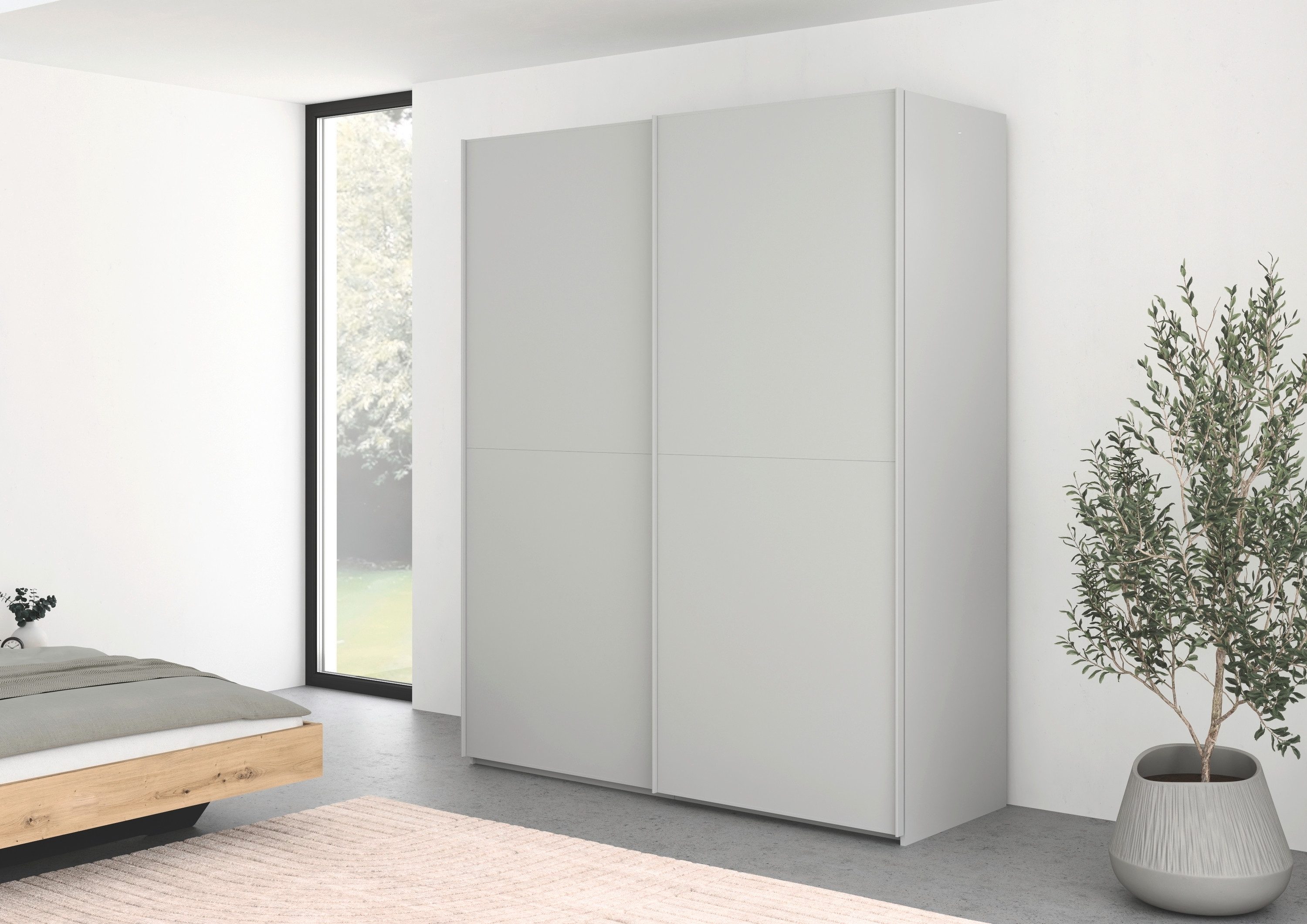 rauch Schwebetürenschrank Kleiderschrank Schrank Garderobe Schlafzimmerschrank SCALE-DUO edle zweigeteilte Türen und 3 Zierleisten MADE IN GERMANY