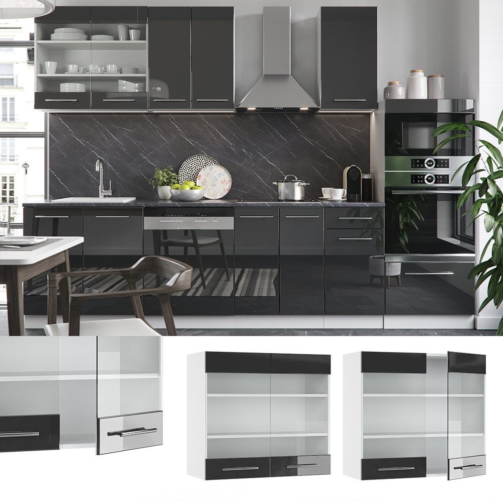 Vicco Glashängeschrank Fame-Line, Anthrazit Hochglanz/Weiß, 80 cm (1-St)