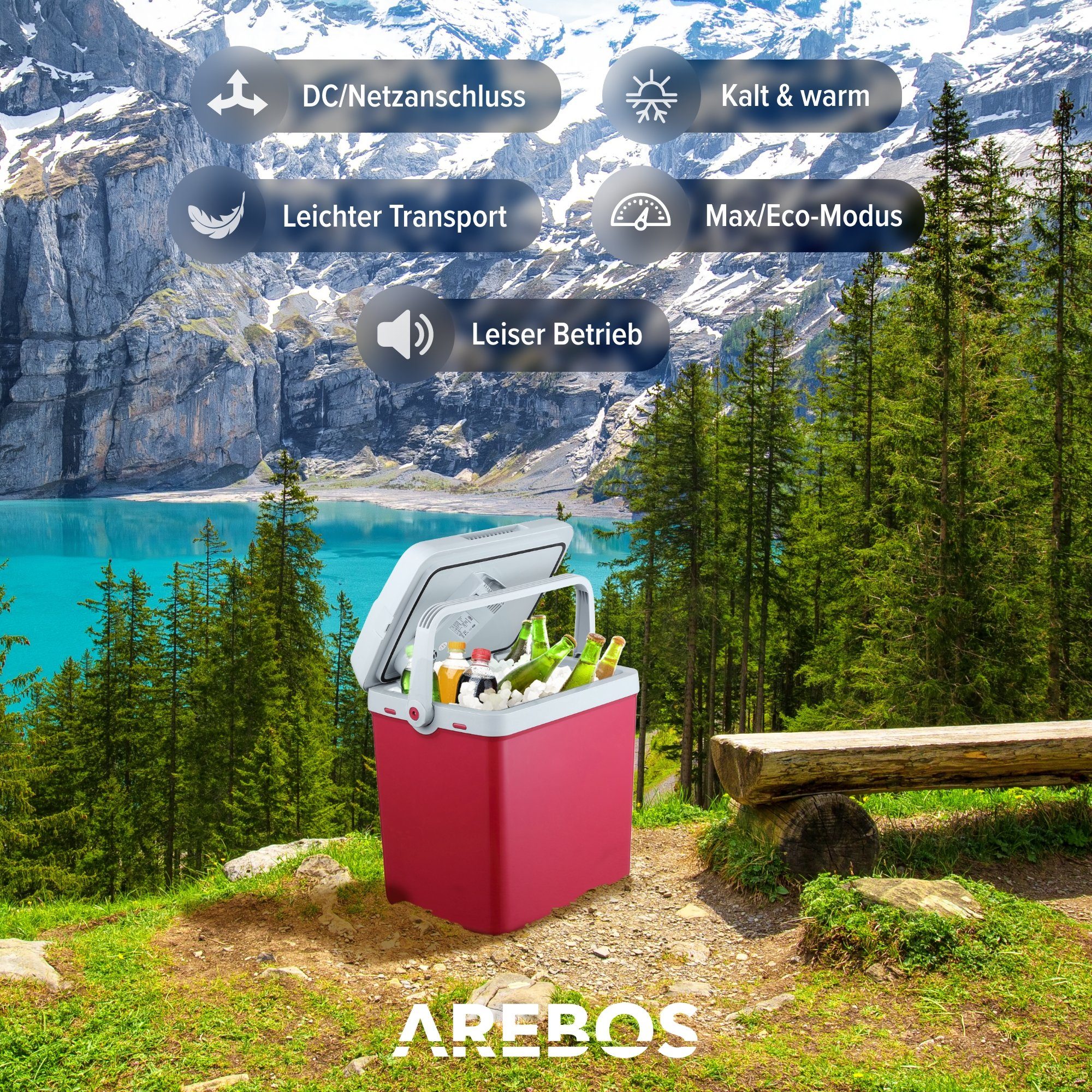 Arebos Elektrische Kühlbox Mobiler Kühlschrank 25L mit ECO Modus, Kühlen & Warmhalten, 2 Programme: COLD & HOT – Bild 3 von 5