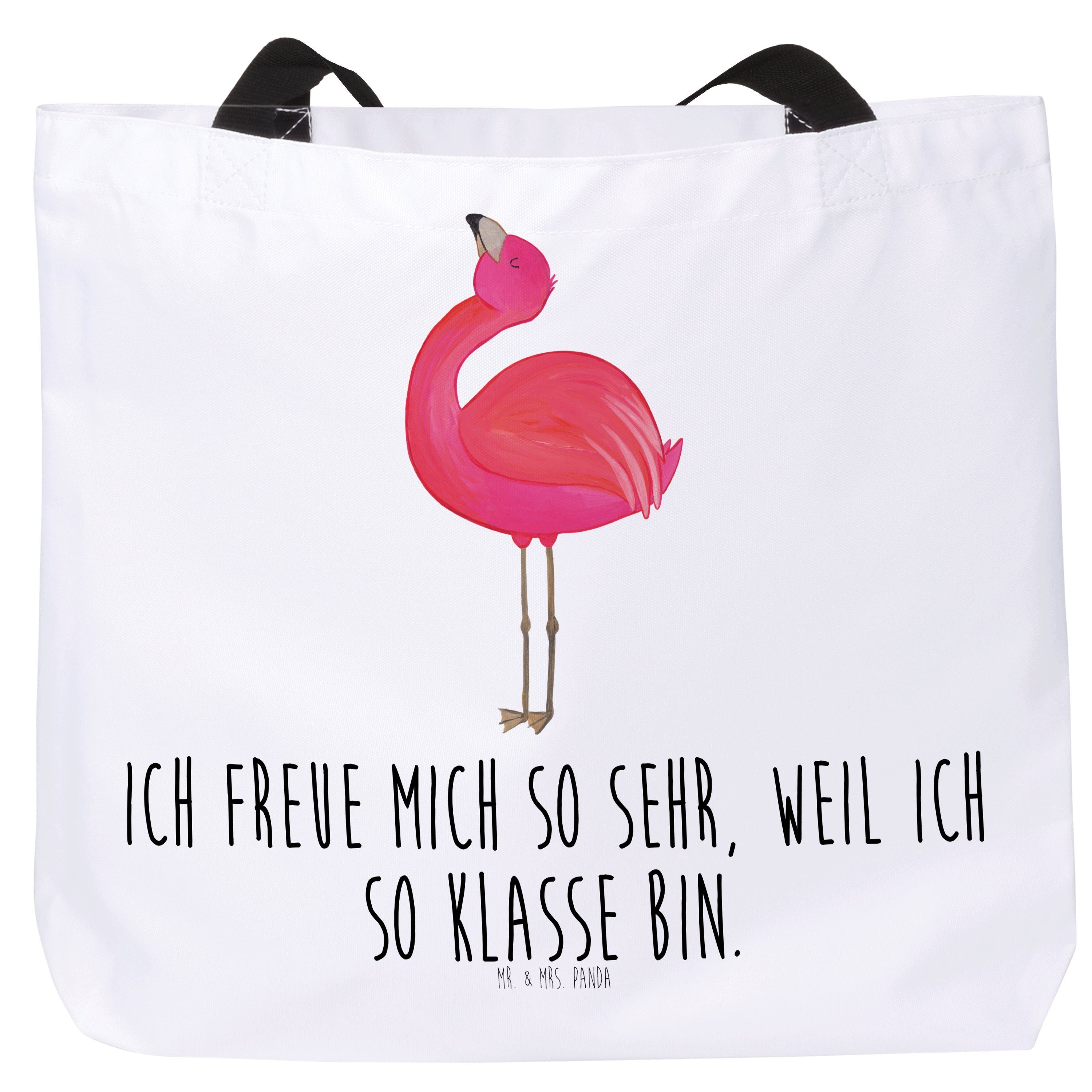 Mr. & Mrs. Panda Shopper Flamingo stolz - Weiß - Geschenk, zufrieden, rosa, Freude, Alltagstas (1-tlg)