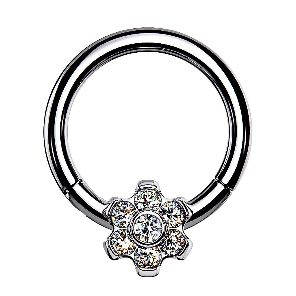 Nasenpiercing Titan Septum Helix Scharnier Kristall Blume Titan Silber 1,0mm x 10mm
