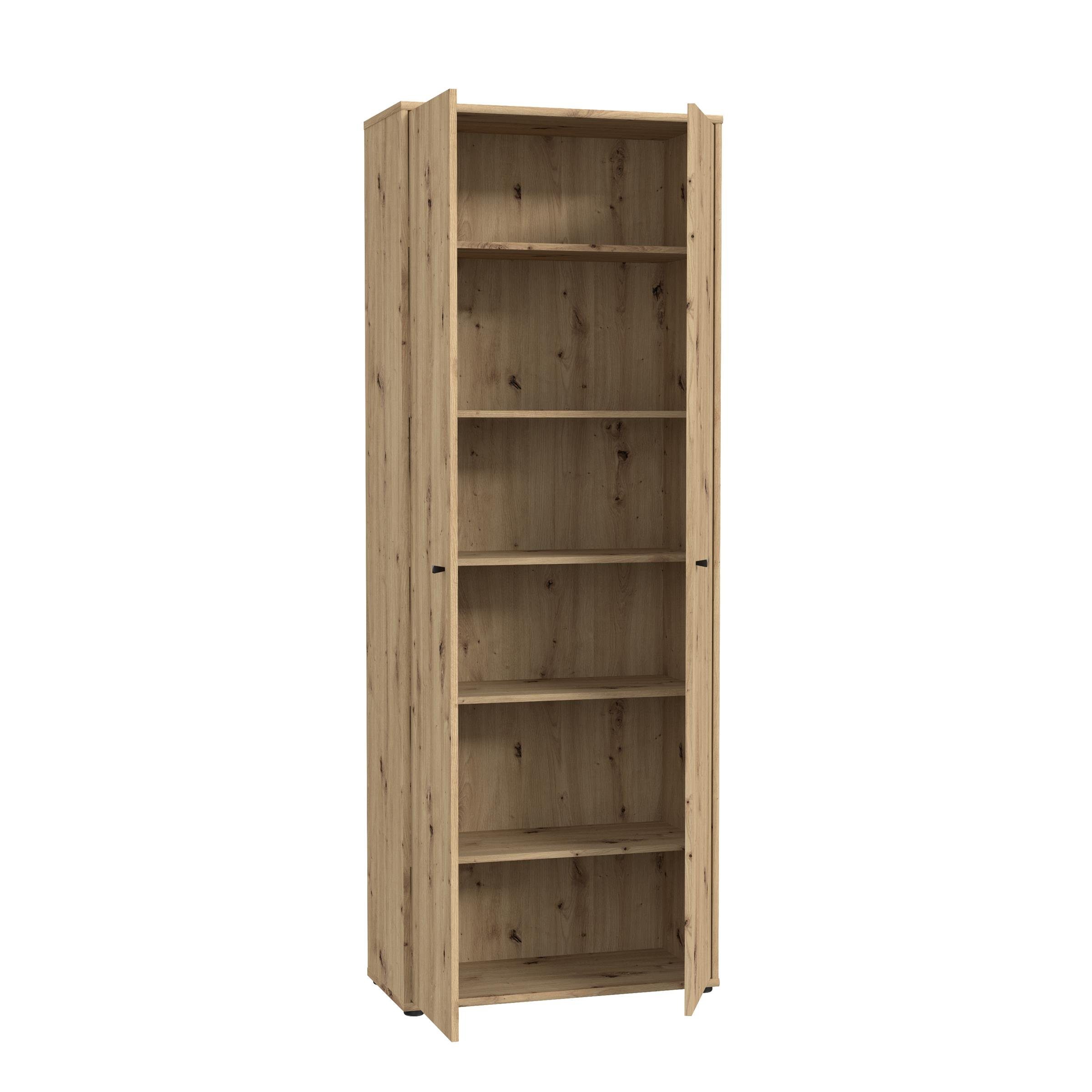 möbelando Aktenschrank Schrank cm, Tembi Höhe aus Nachbildung Eiche 73,7 in 4 34,8 Einlegeböden. Artisan Tiefe cm Breite 2 mit Spanplatte Holztüren, 197,5 Moderner Konstruktionsboden 1 cm, und