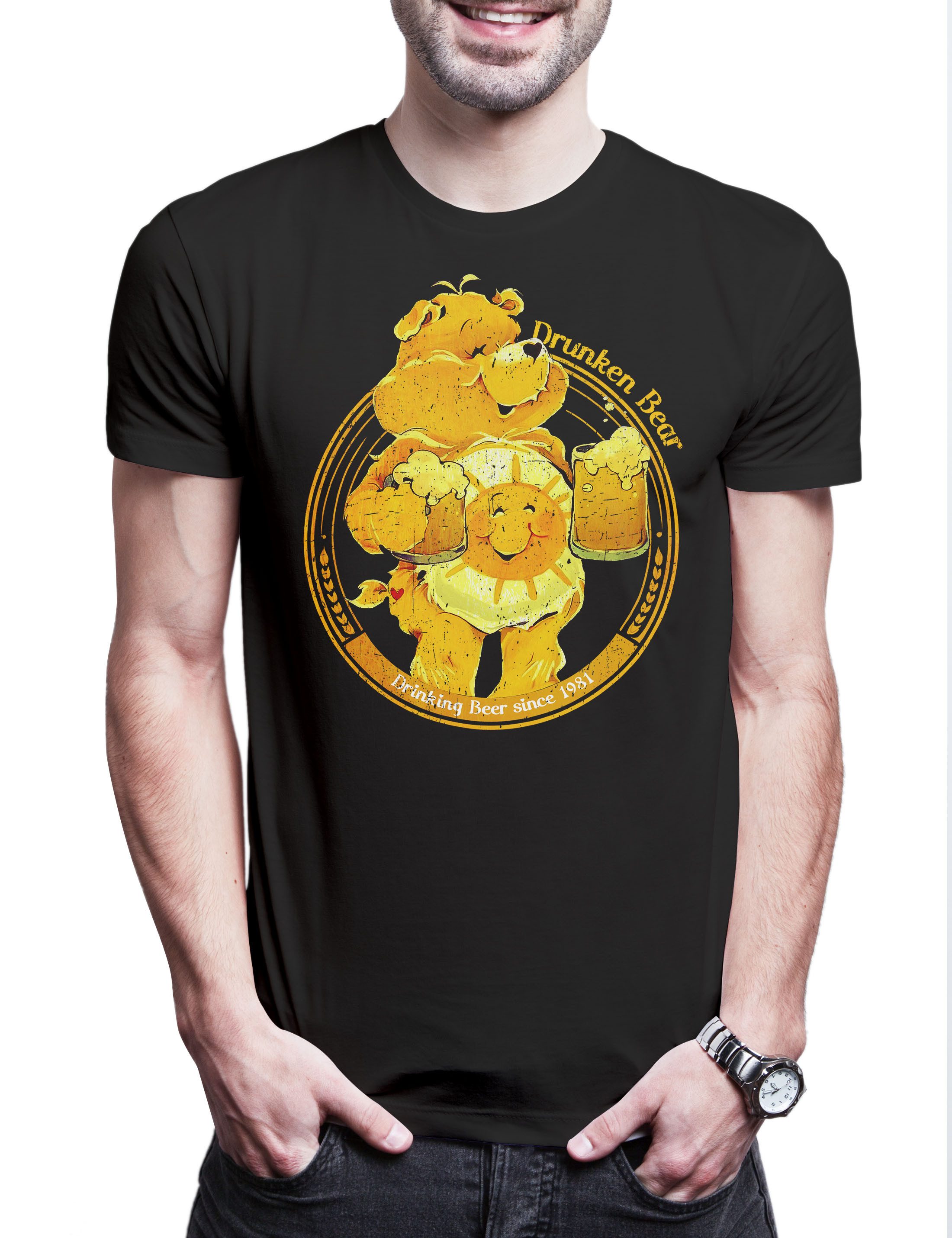 Urban Backwoods Print-Shirt Drunk Bear Herren T-Shirt Cute Beer Care Whisky Whiskey Gin Drunk (1-tlg) Bears Fasching Alkohol Party