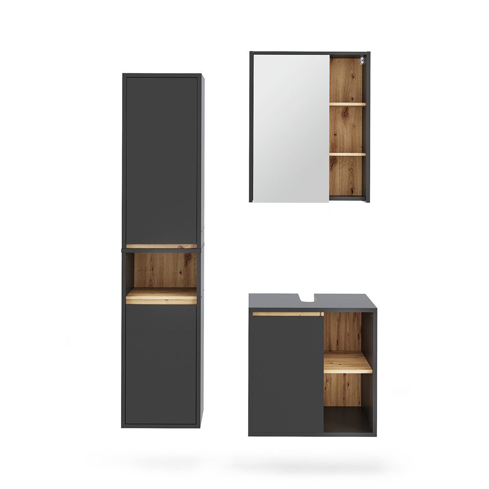 Vicco Badmöbel-Set Viola, Grau/Artisan, 3 Teile, günstig online kaufen