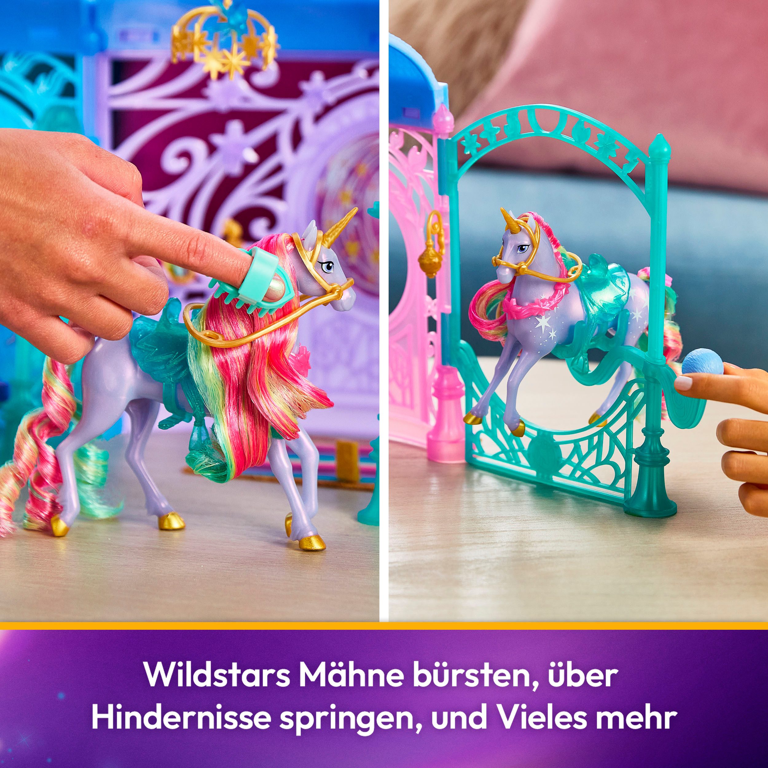 Spin Master Anziehpuppe Unicorn Academy - Stall Starglow Fountain & Stable, mit Licht und Sound