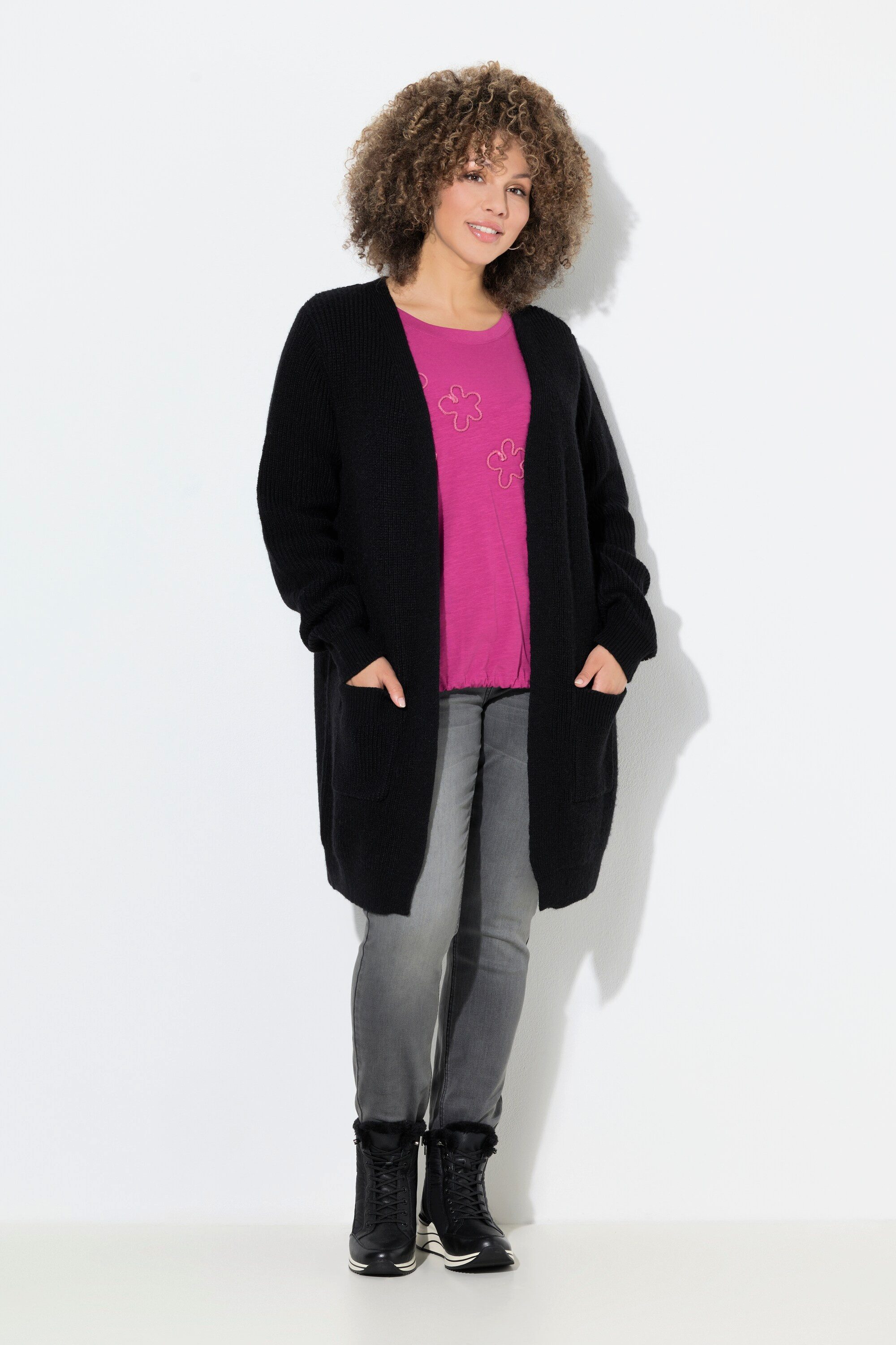 Ulla Popken Strickjacke Long-Strickjacke Knopfverschluss V-Ausschnitt günstig online kaufen
