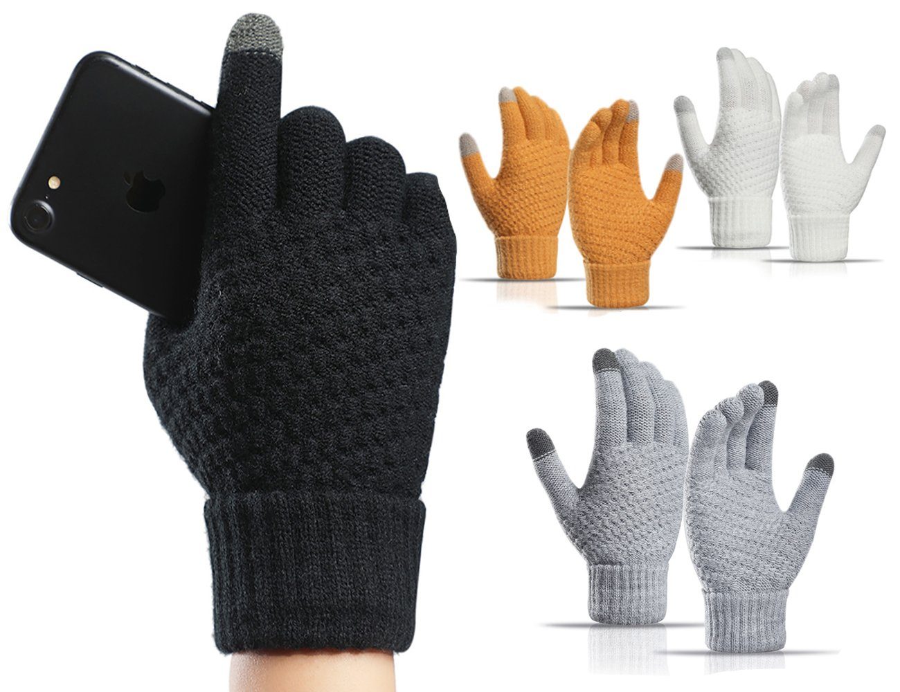 Alster  Herz Alster Herz Fleecehandschuhe Super Weiche Touchscreen Handschuhe, Winter, Unisex, A0212 Schwarz