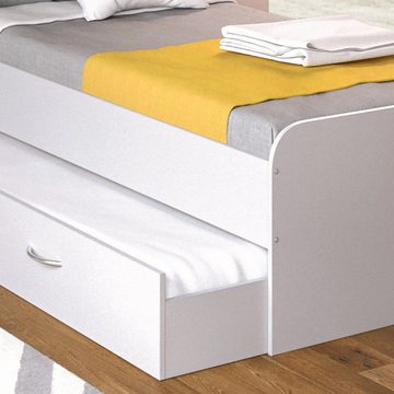 VitaliSpa® Kinderbett Jugendbett mit Gästeliege ENZO Weiß Matratze