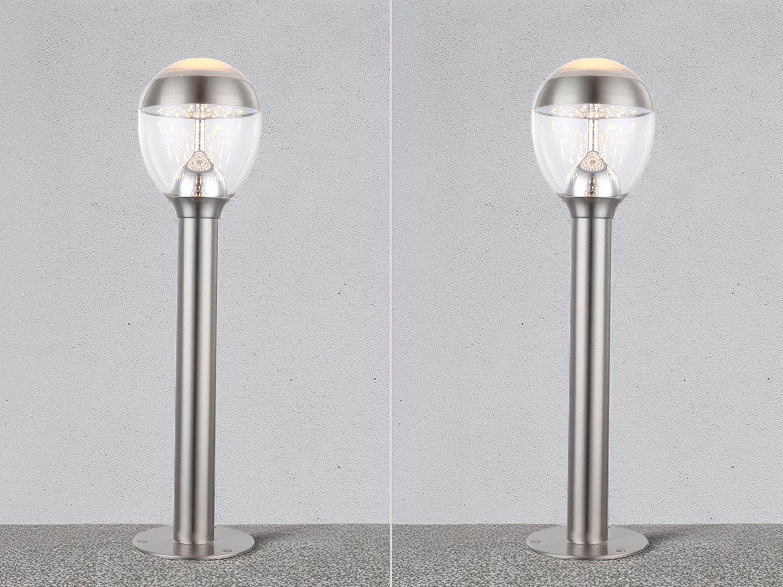 GLOBO LIGHTING LED Pollerleuchte, LED wechselbar, warmweiß, 2er Set Weg-beleuchtung Garten & Einfahrt aus Edelstahl, Höhe 59cm