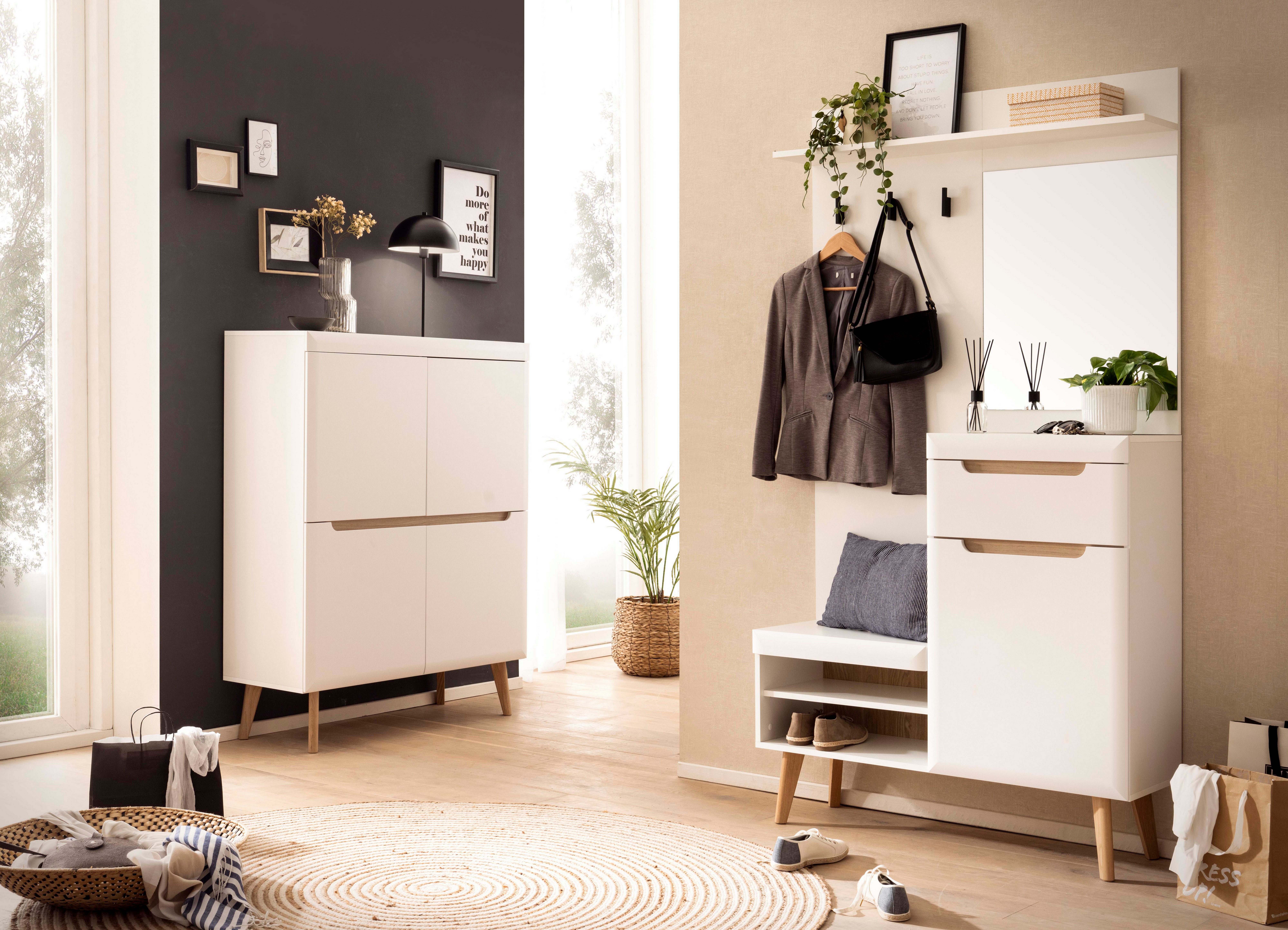 Home affaire Garderoben-Set Torge, Garderobe mit Stauraum, Garderobenschrank im Scandic Design, (Set, 2-St), enthält Highboard und Garderobe mit Spiegel, in zwei Farben