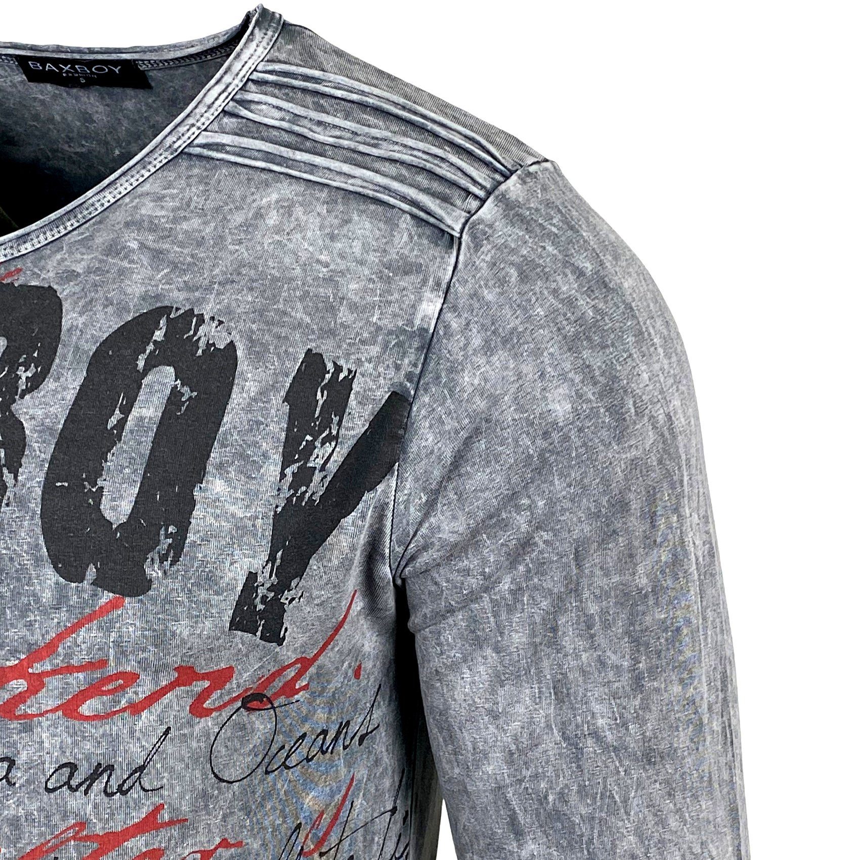 Baxboy Longshirt BAXBOY Herren Langarmshirt Oil Wash Verwaschen Stretch Oberteil 707