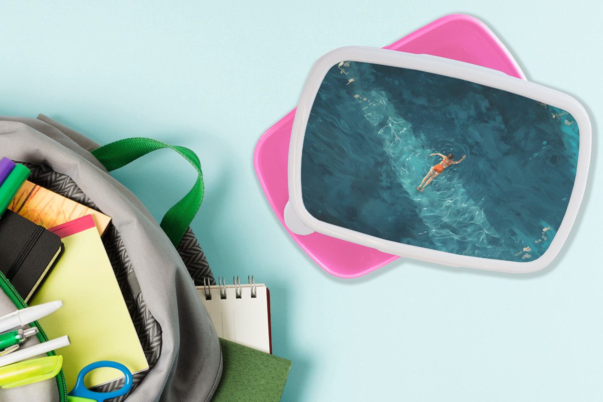 MuchoWow Lunchbox Frau - Wasser - Bikini - Orange, Kunststoff, (2-tlg), Brotdosen, Lunch Box, Brotbox für Kinder und Erwachsene