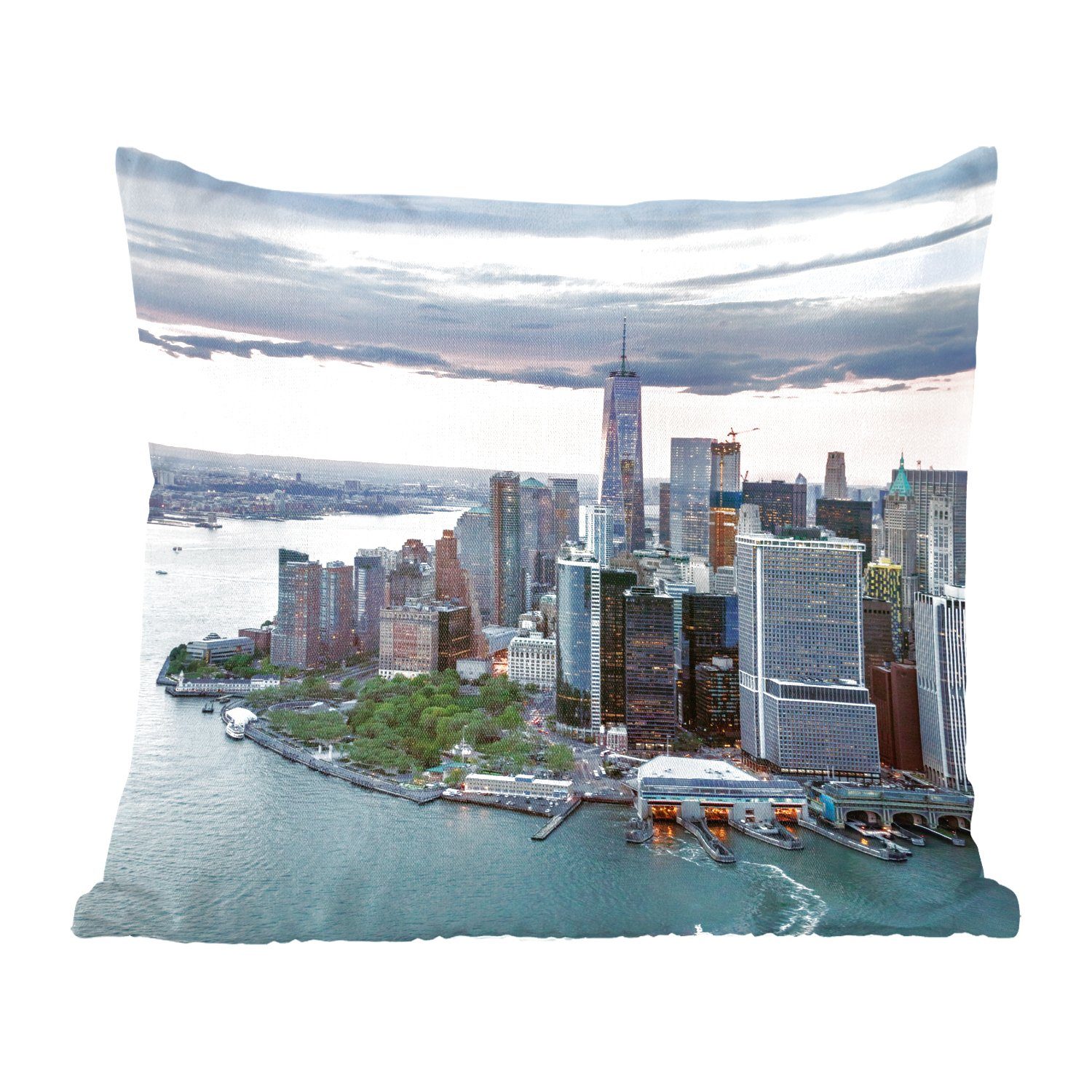 MuchoWow Dekokissen Luftaufnahme von New York, Zierkissen mit Füllung für Wohzimmer, Schlafzimmer, Deko, Sofakissen