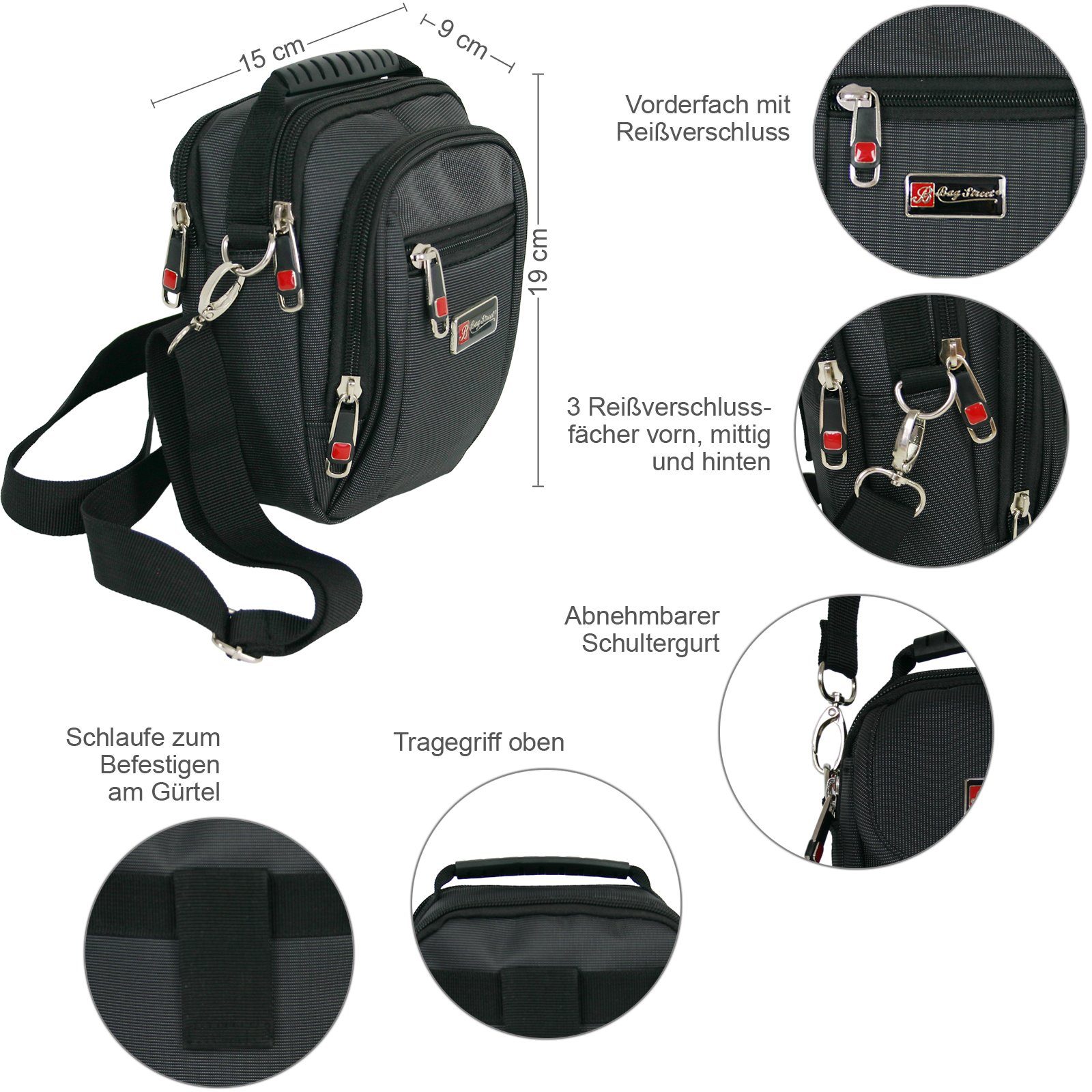 BAG STREET INTERNATIONAL Schultertasche Kleine Herren Crossover Umhängetasche auch als Gürteltasche zu tragen, Leicht