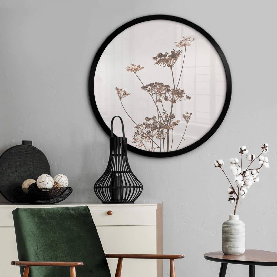 Poster Wandbild Poster Rund Blumen Landschaft Boho Deko Wilde Gräser