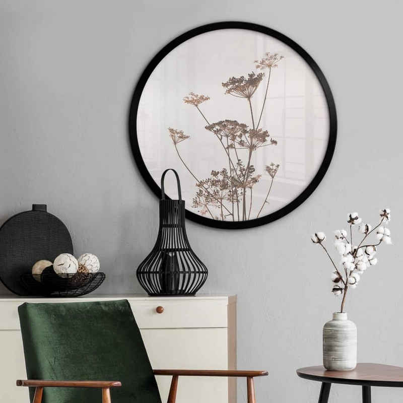 K&L Wall Art Плакат Wandbild Плакат Rund Blumen Landschaft Boho Deko Wilde Gräser, Wohnzimmer Fotokunst modern