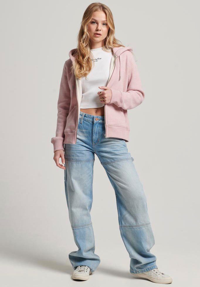 Superdry LA Soft Pink ESSENTIAL LOGO Marl Kapuzensweatjacke ZIP HOODIE