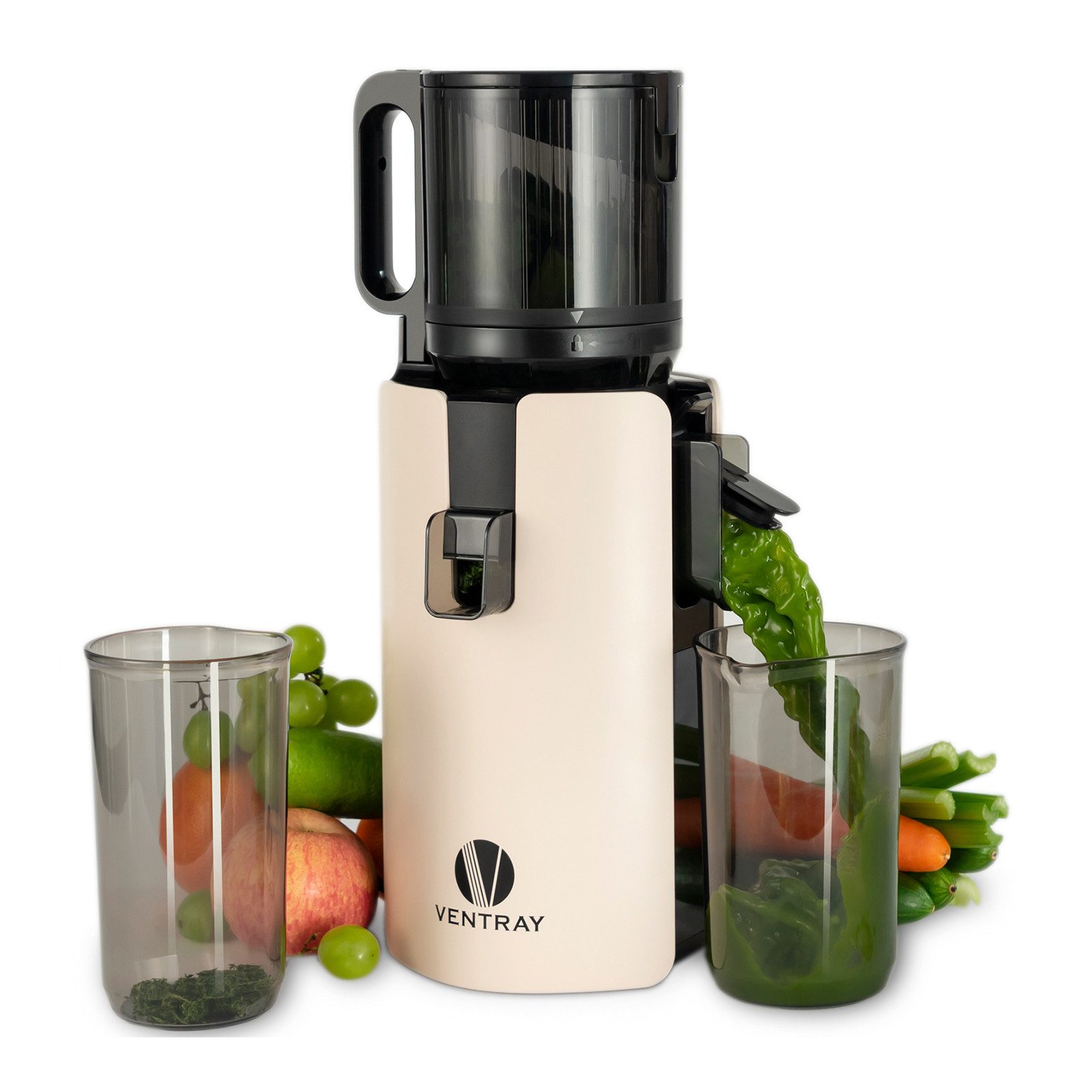 VENTRAY Slow Juicer Entsafter 120mm Große Einfüllöffnung, Für Obst und Gemüse, 250 W, Kaltpress-Technologie, Leicht Rein, doppeltes Filtersystem, BPA-frei