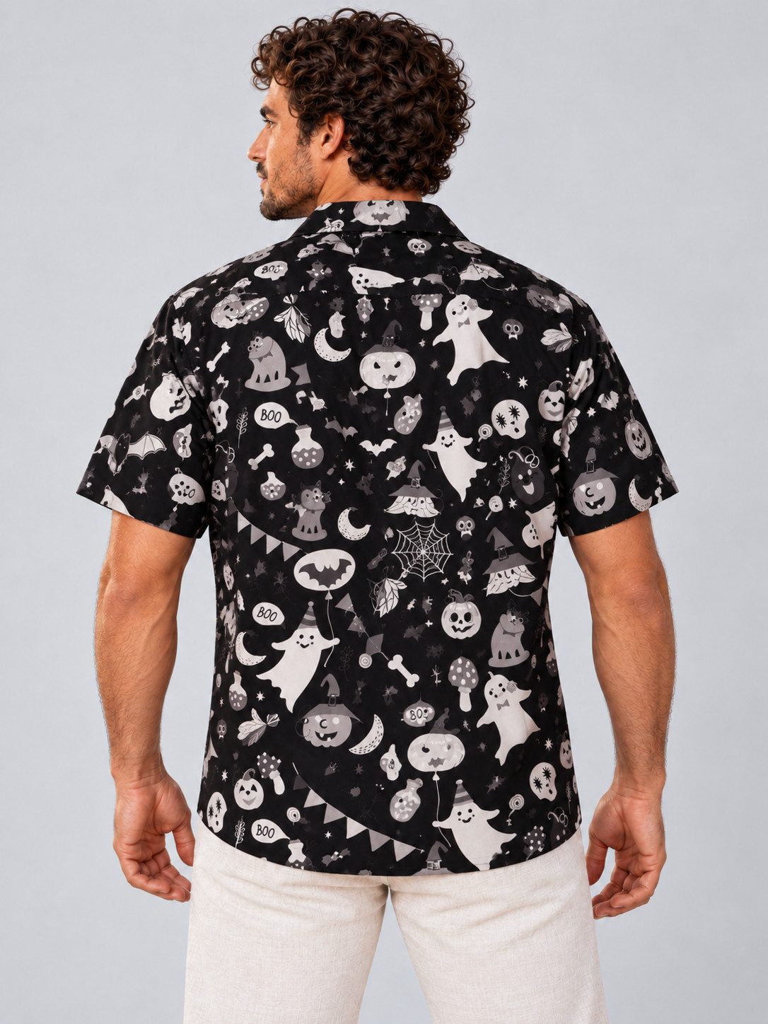 King Kameha Hawaiihemd "Halloween Pumpkin Ghost" Funky Hawaii-Hemd Kurzarm FrontTasche Unisex – Bild 4 von 5