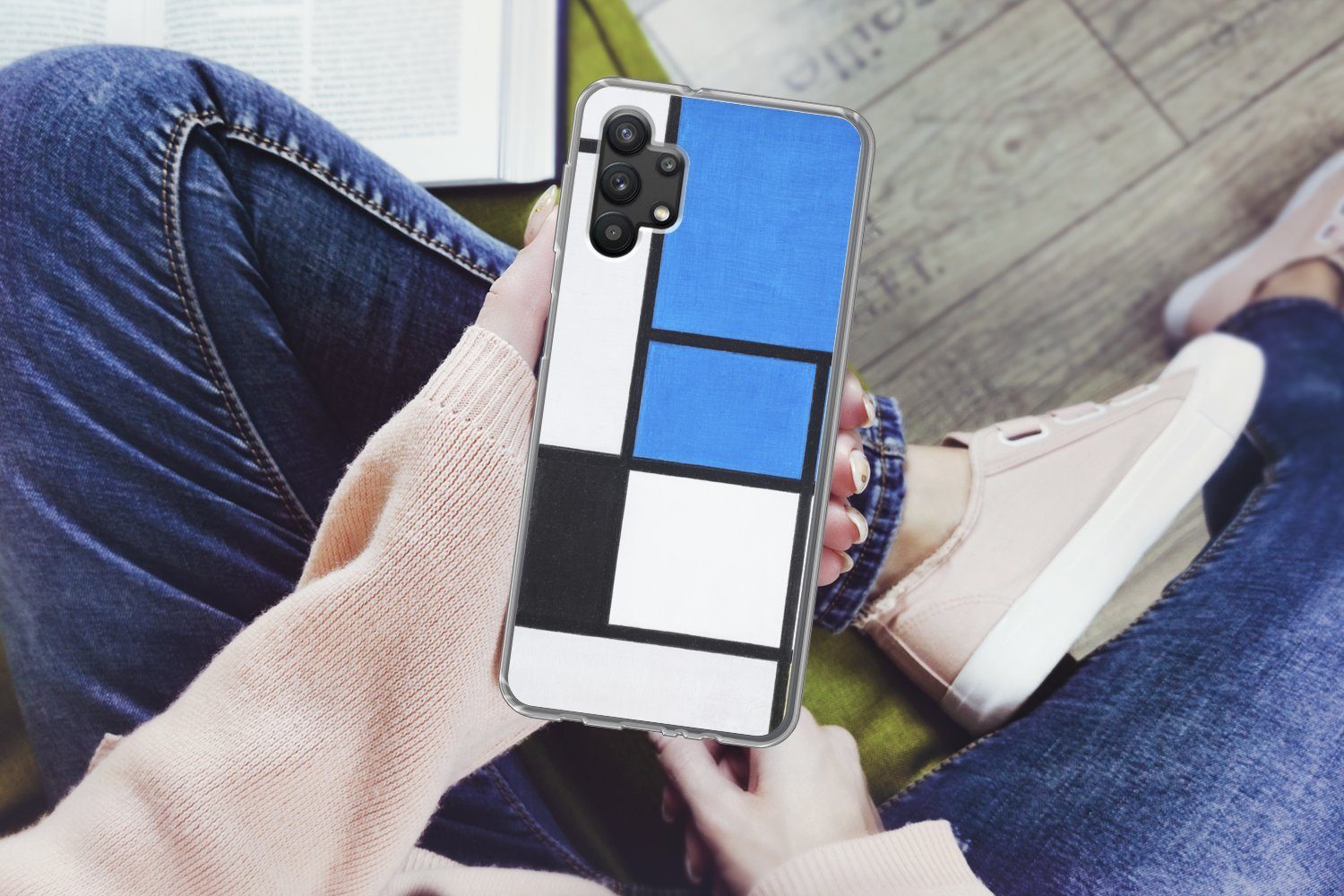 MuchoWow Handyhülle für Samsung Galaxy A32 5G Komposition mit Blau, Rot, Schwarz, Gelb und, Smartphone-Bumper, Print, Handy Schutzhülle Dünn