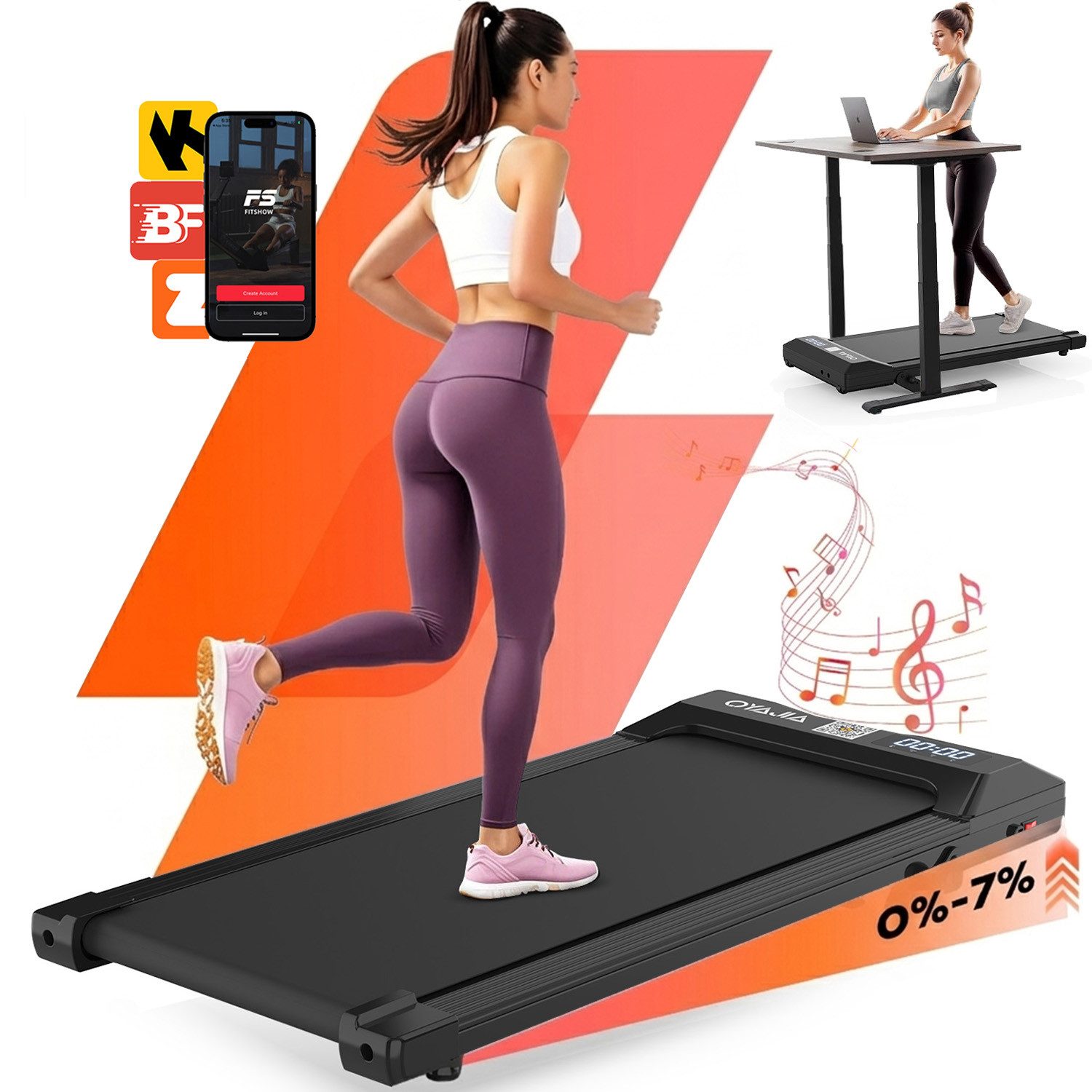 LETGOSPT Laufband Laufbänder 3 in 1 - Elektrisches Laufband bis 120KG (Mit Fernbedienung und Bedienfeld), 1-6 km/h - Bürstenloser Motor 2.5PS - Mit APP und LED-Anzeige