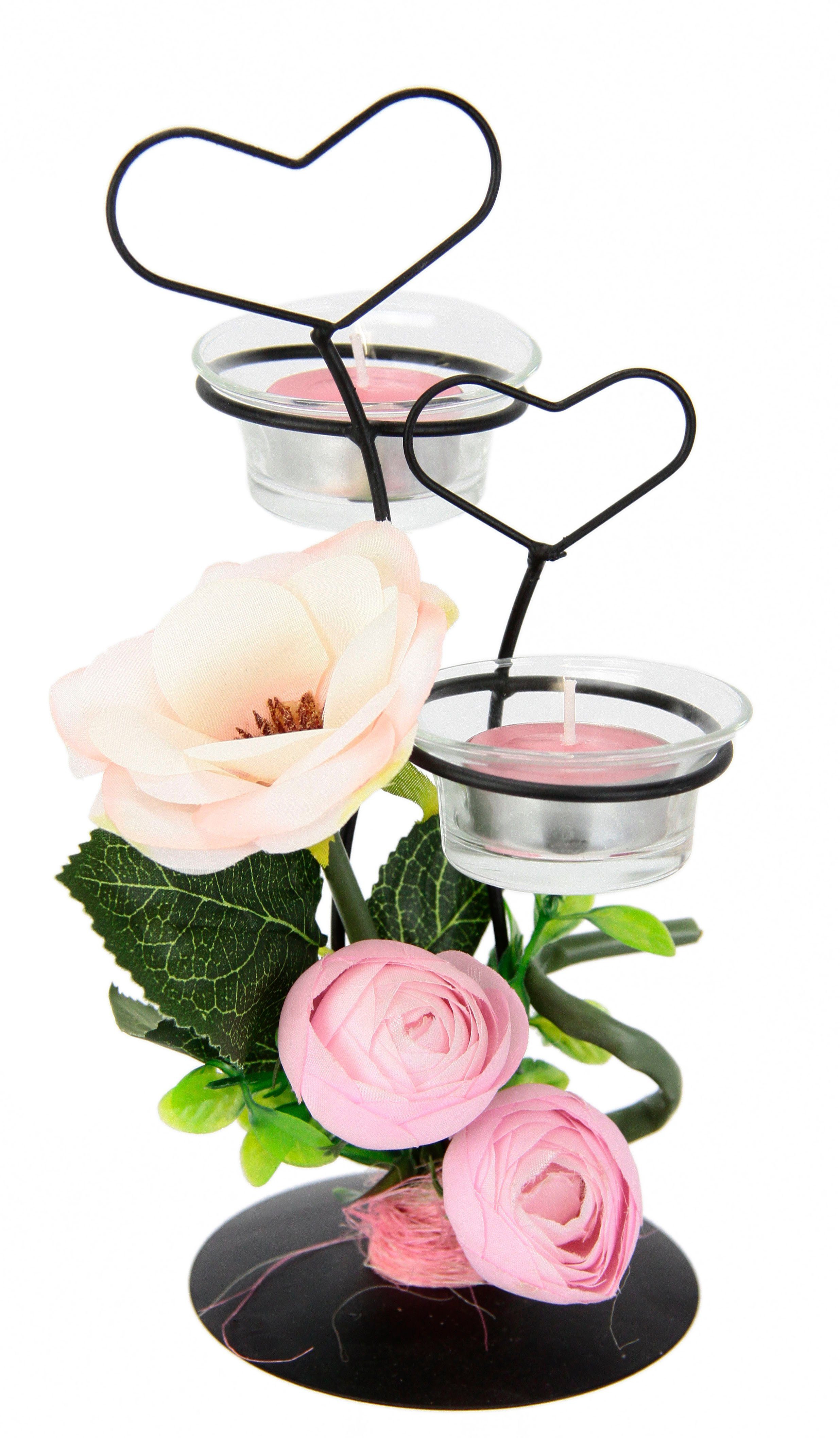 I.GE.A. Teelichthalter Rose (1 St), Glas, Kunststoff, Metall, rosa