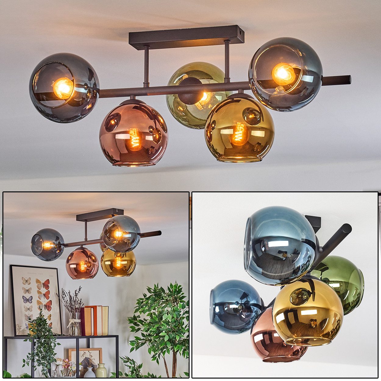 hofstein Deckenleuchte Deckenlampe aus Metall/Glas in Schwarz/Blau/Grün/Gol günstig online kaufen