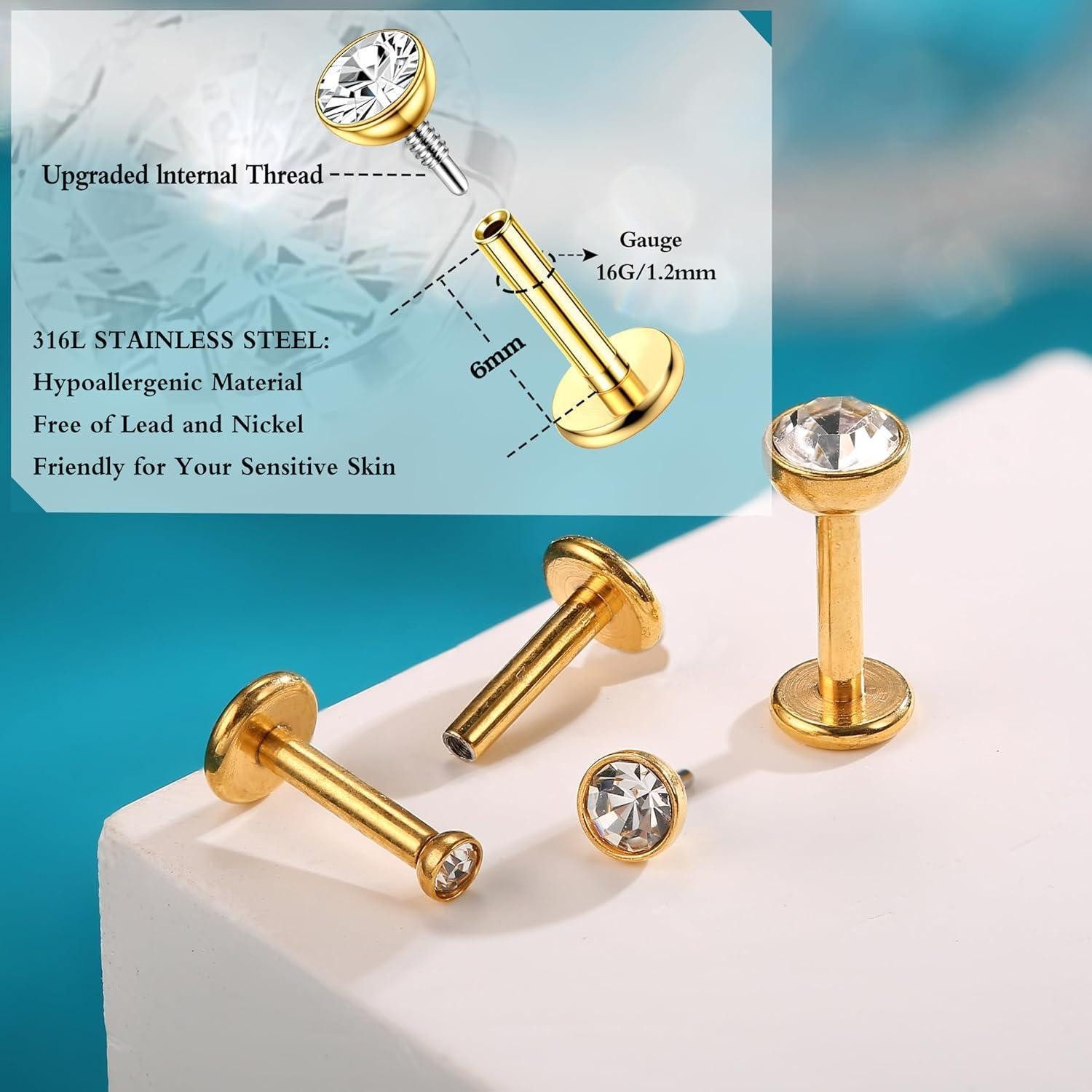 LuxusKollektion Piercing-Set 16G 12er Set Helix Piercings Chirurgenstahl 6/8mm für Frauen Männer