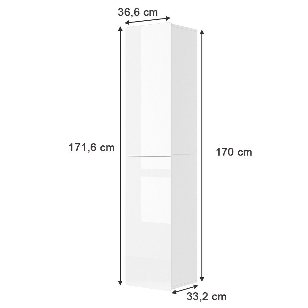 Vicco Hochschrank Izan, Weiß Hochglanz, 36.6 x 171.6 cm (1-St)