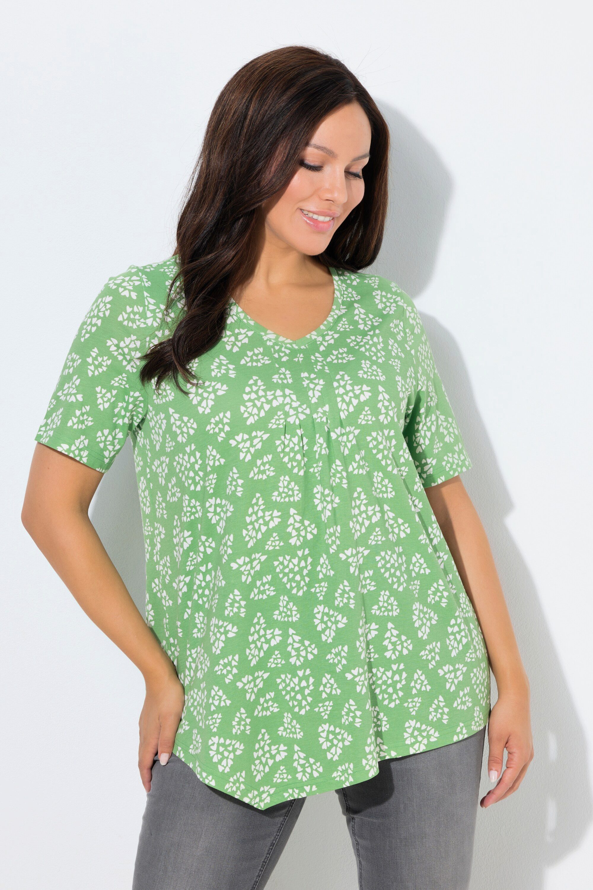 T-Shirt T-Shirt Herzen A-Linie V-Ausschnitt Halbarm