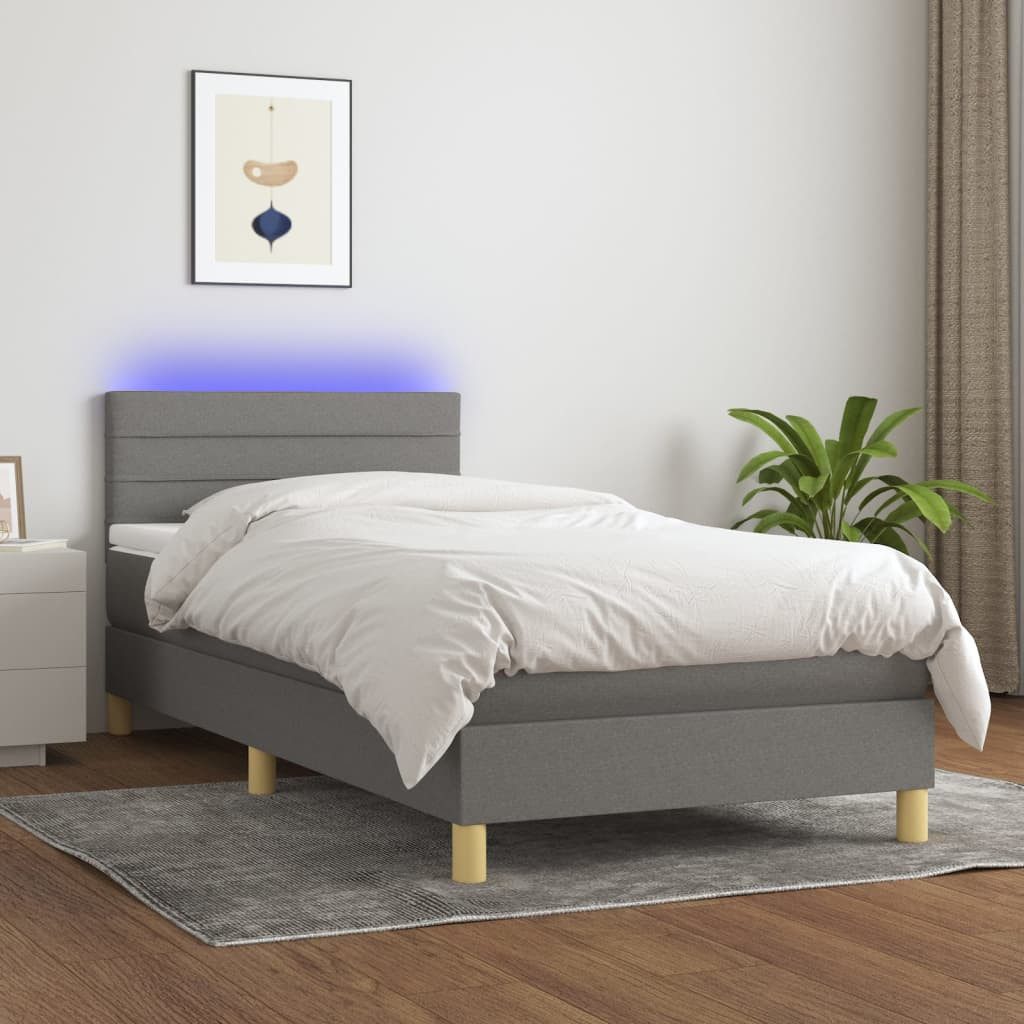 vidaXL Boxspringbett Boxspringbett mit Matratze LED Dunkelgrau 90x200 cm St günstig online kaufen