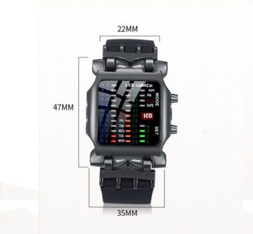 Gontence Mechanische Uhr Armbanduhr mit Binär-Anzeige, LED, elektronisch, Kalender, wasserdicht