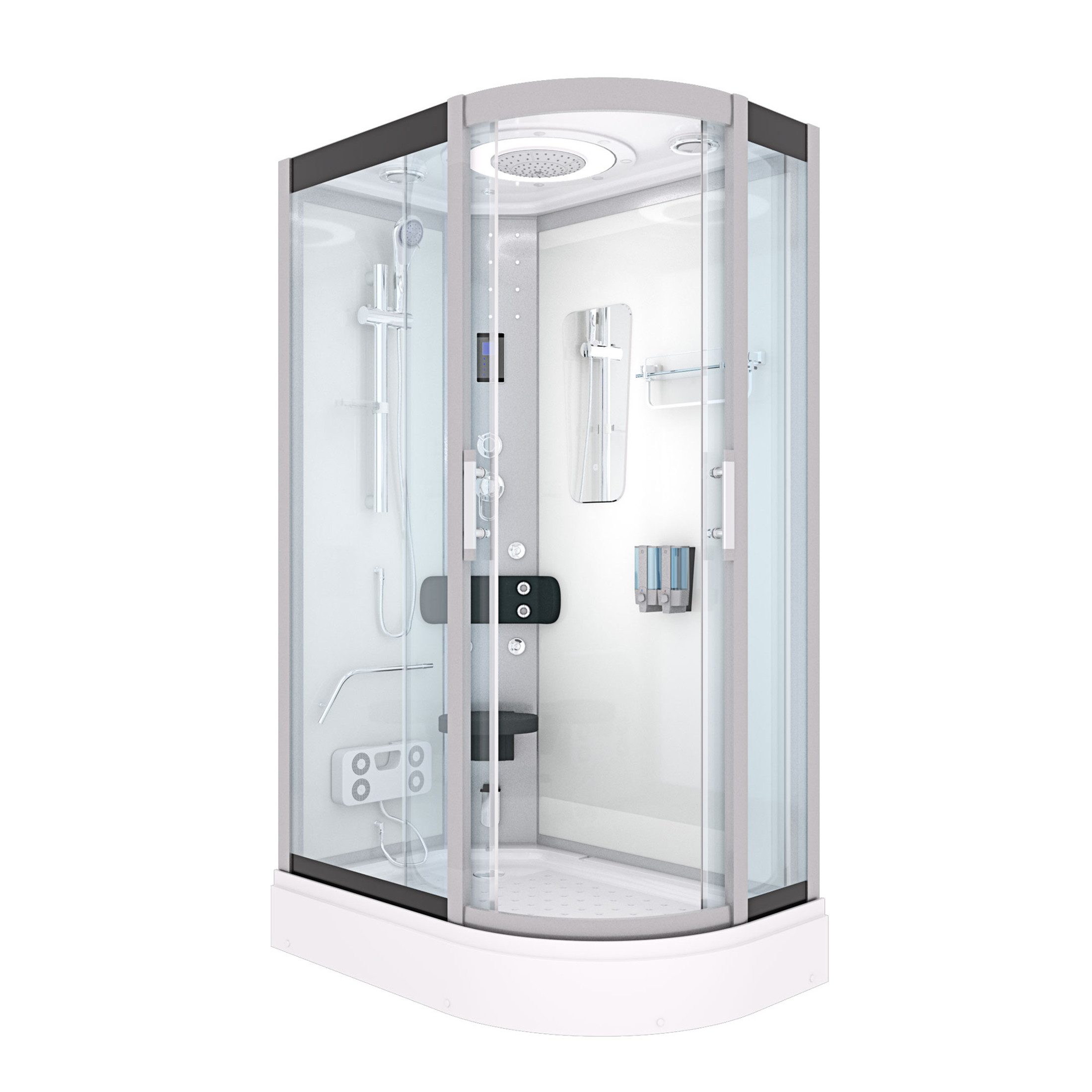 AcquaVapore Komplettdusche Dusche Duschkabine D60-70T0R Weiß 80x120, Sicherheitsglas ESG, inklusive Duschwanne, Höhenverstellbar, Mit Bauanleitung, Mit Beleuchtung, Mit Spiegel, Gehä