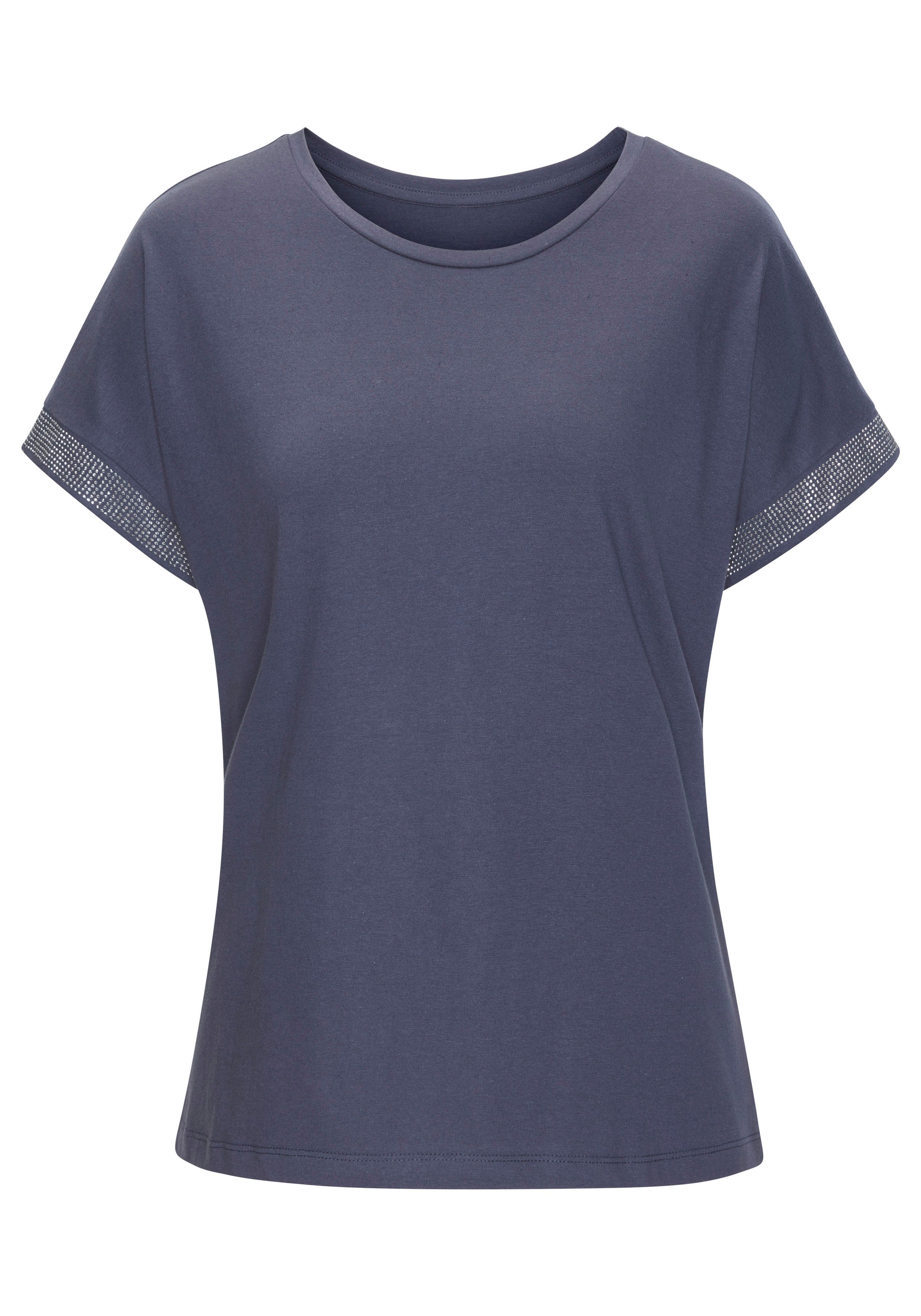 LASCANA Kurzarmshirt mit glitzernem Strass-Design am Arm aus Baumwoll-Qualität – Bild 2 von 5