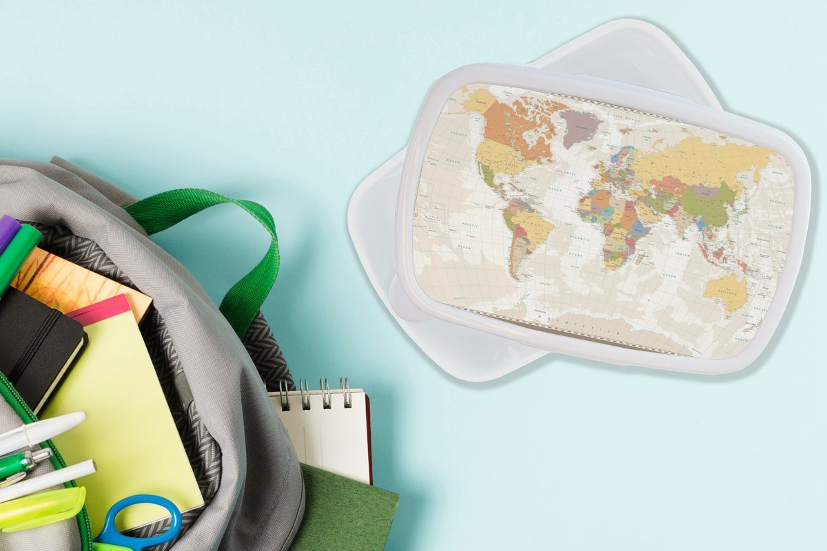 Mädchen Farben Brotbox Kinder Jungs - Weltkarte Pädagogisch für weiß Statistisch, - und MuchoWow und - für (2-tlg), Kunststoff, Brotdose, Retro Erwachsene, Lunchbox -