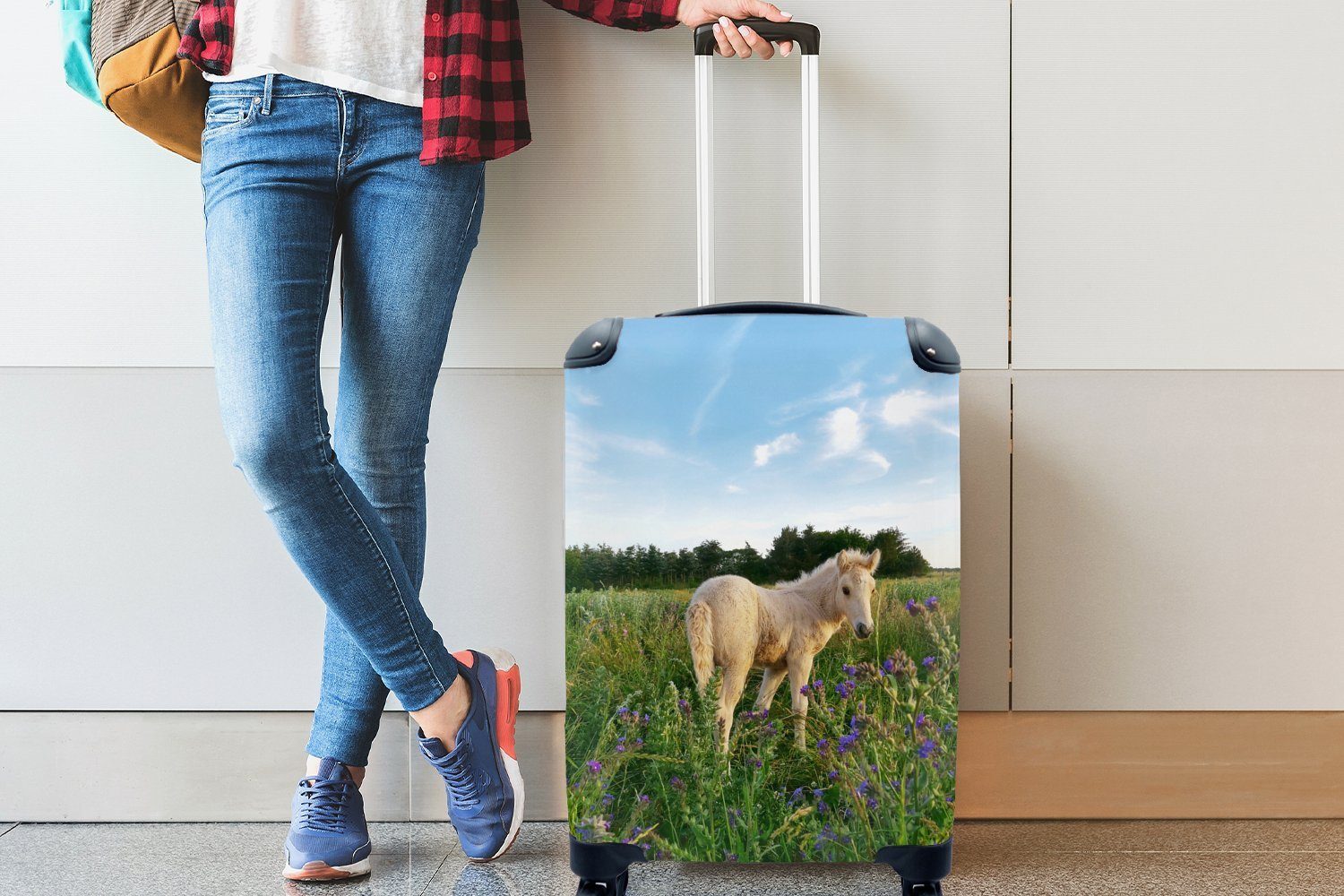 - - Rollen, Gras Reisekoffer Handgepäckkoffer für Reisetasche Blumen, Fohlen 4 MuchoWow Ferien, mit Handgepäck rollen, Trolley,