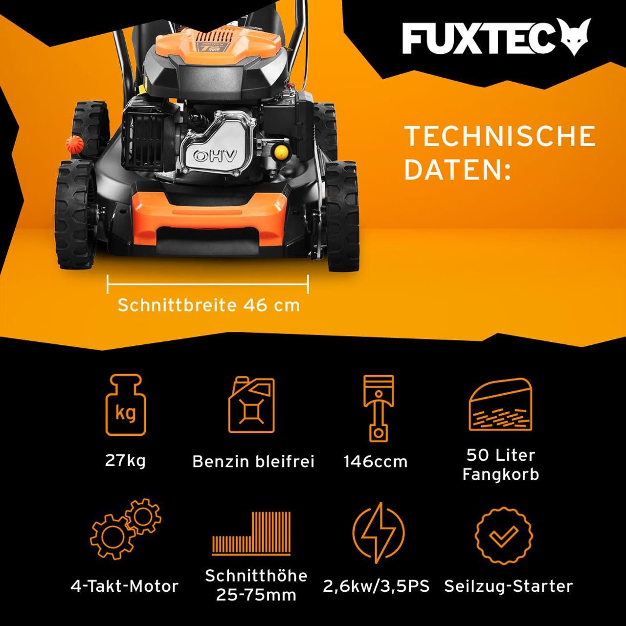 FUXTEC Benzinrasenmäher FX-RM4646ECO, 45,7 cm Schnittbreite, 46 cm Schnittb günstig online kaufen