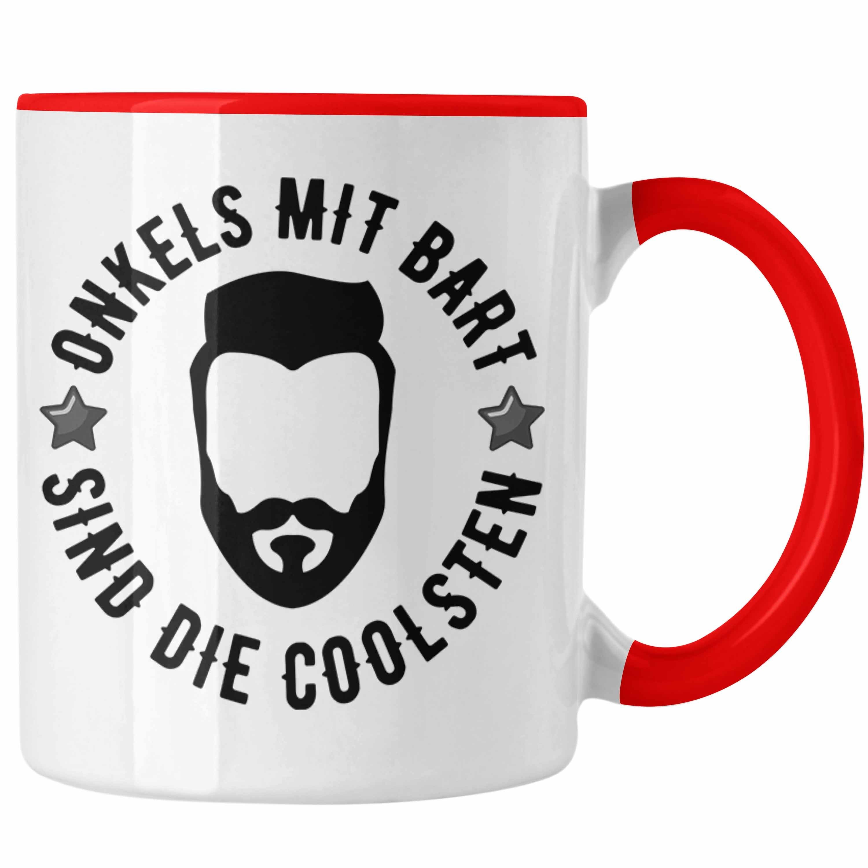 Trendation Tasse Trendation - Onkel mit Bart Tasse Geschenk Kaffeetasse Geschenkidee Rot